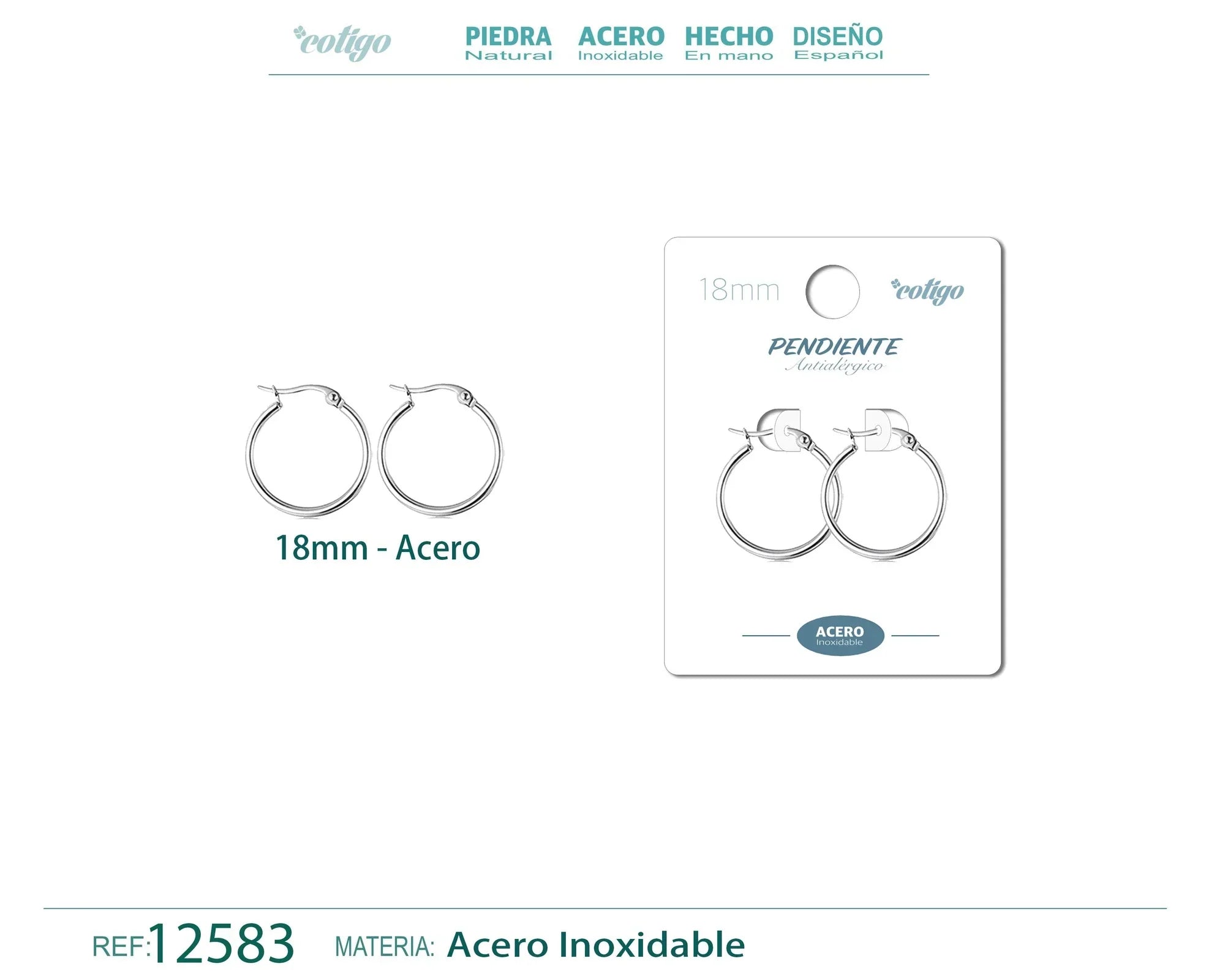Pendiente Aro Acero 18 mm Plateado - Plateado