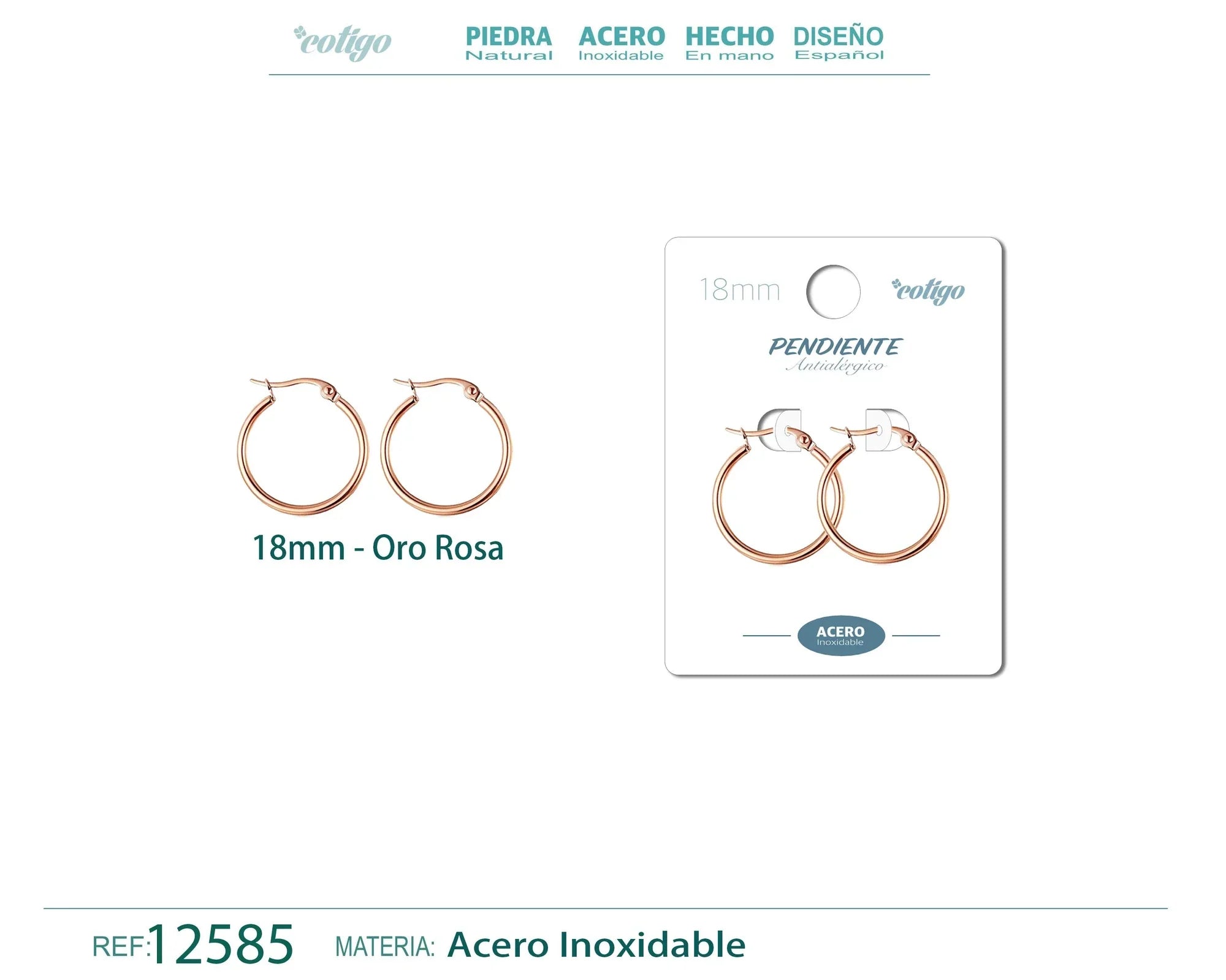 Pendiente Aro Acero 18 mm Rosa - Rosa