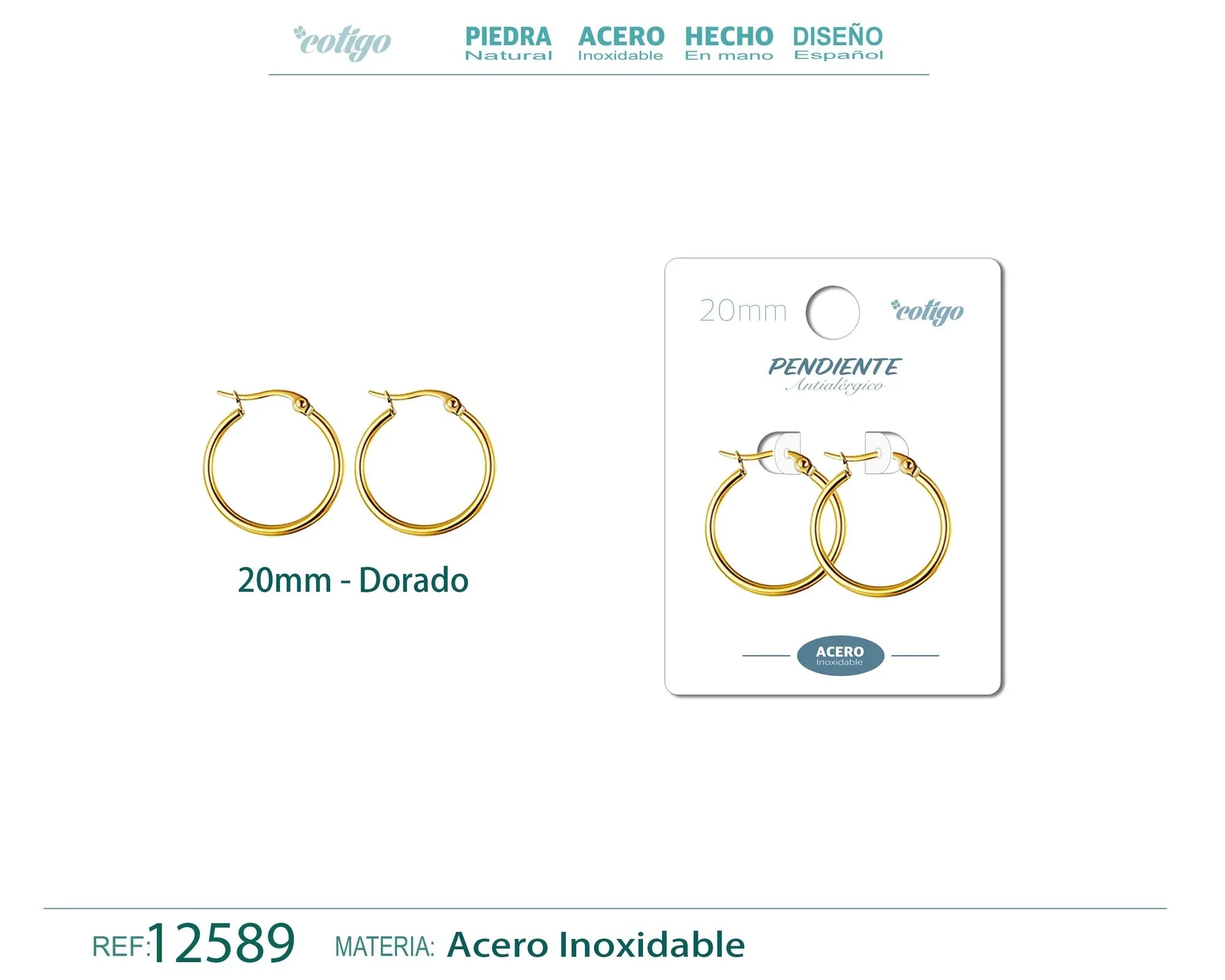 Pendiente Aro Acero 20 mm Dorado - Dorado