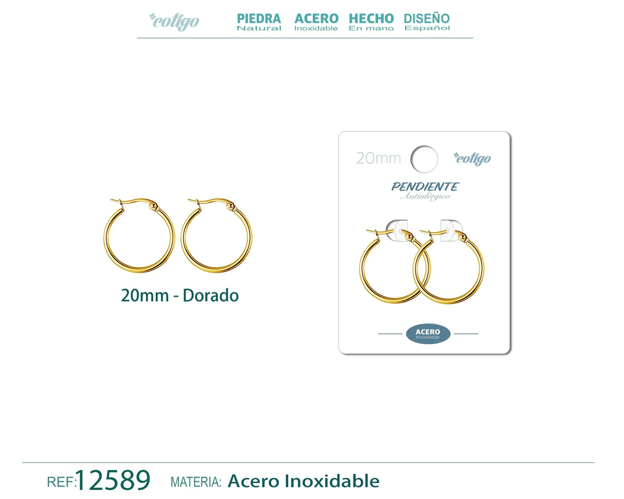 Pendiente Aro Acero 20 mm Dorado