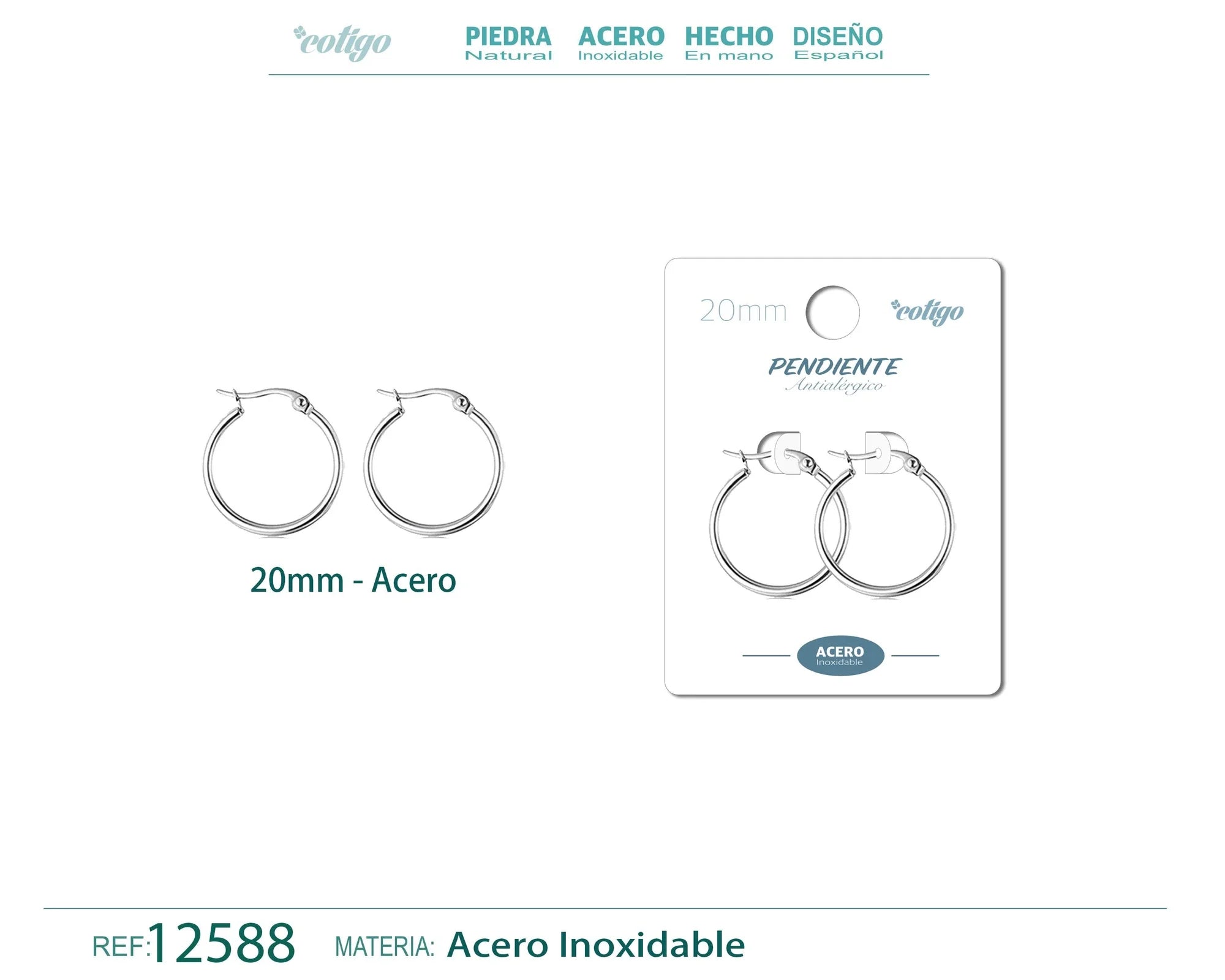 Pendiente Aro Acero 20 mm Plateado