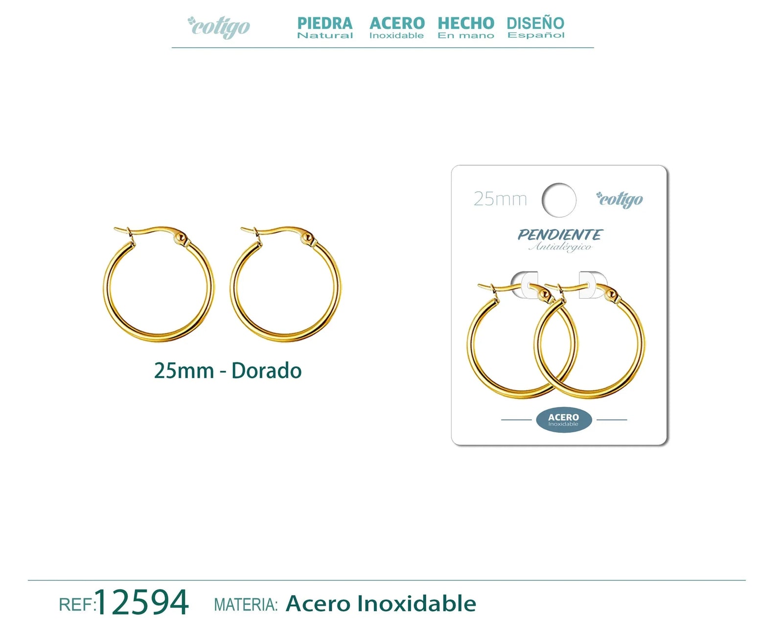 Pendiente Aro Acero 25 mm Dorado