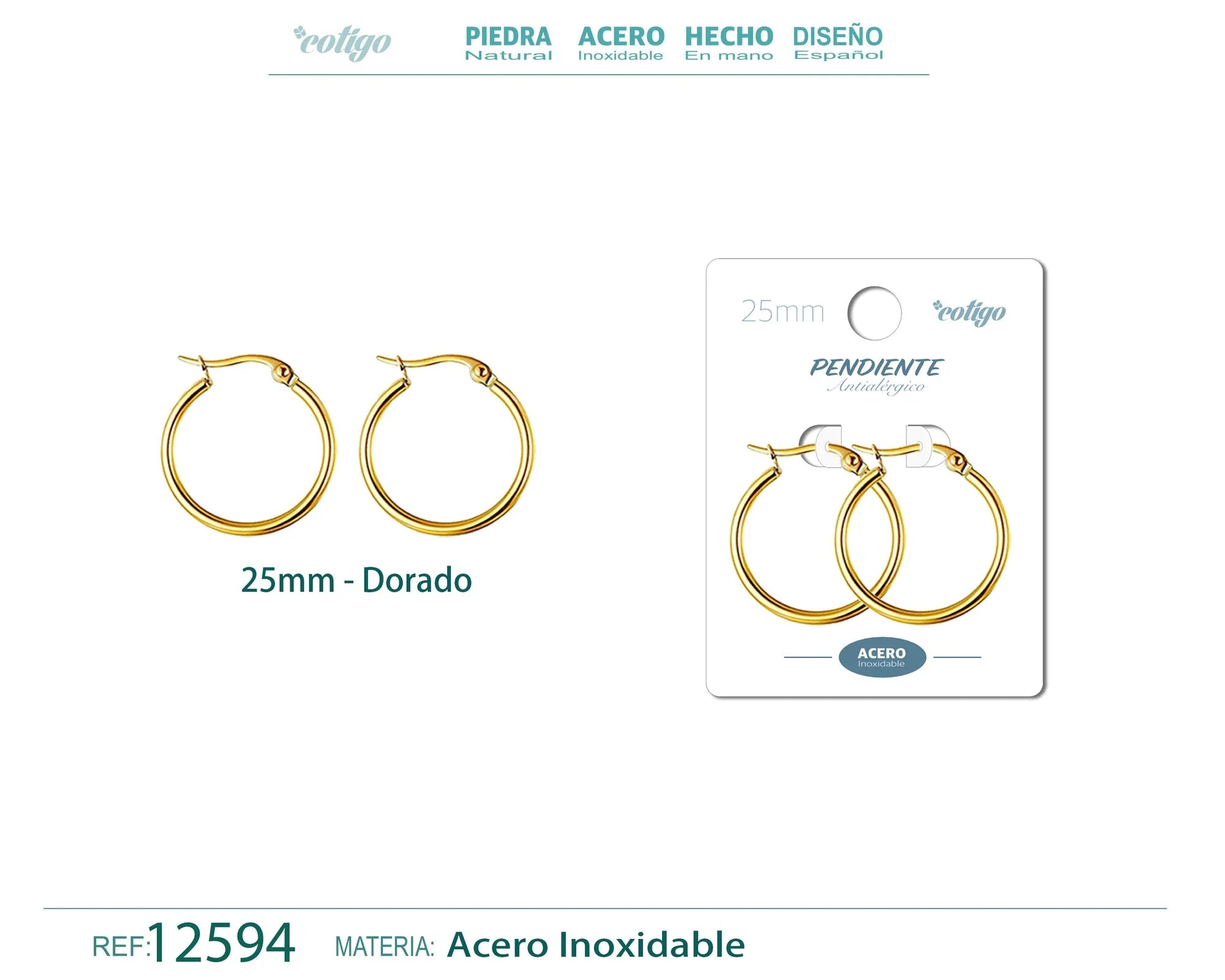 Pendiente Aro Acero 25 mm Dorado
