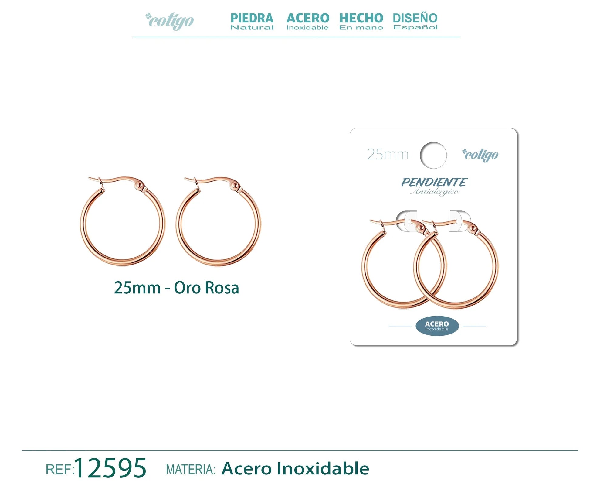 Pendiente Aro Acero 25 mm Rosa