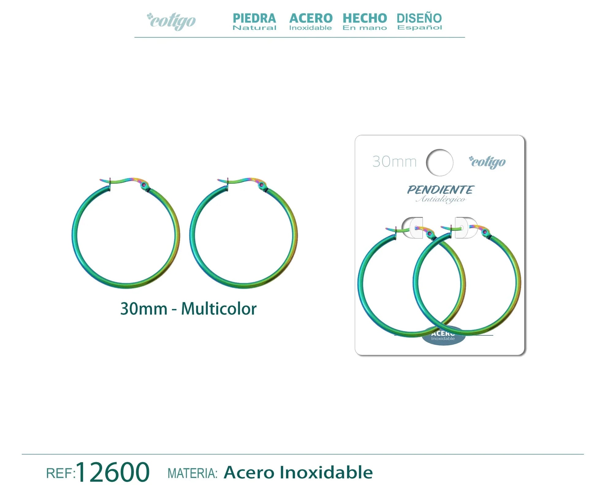 Pendiente Aro Acero 30 mm Multicolor