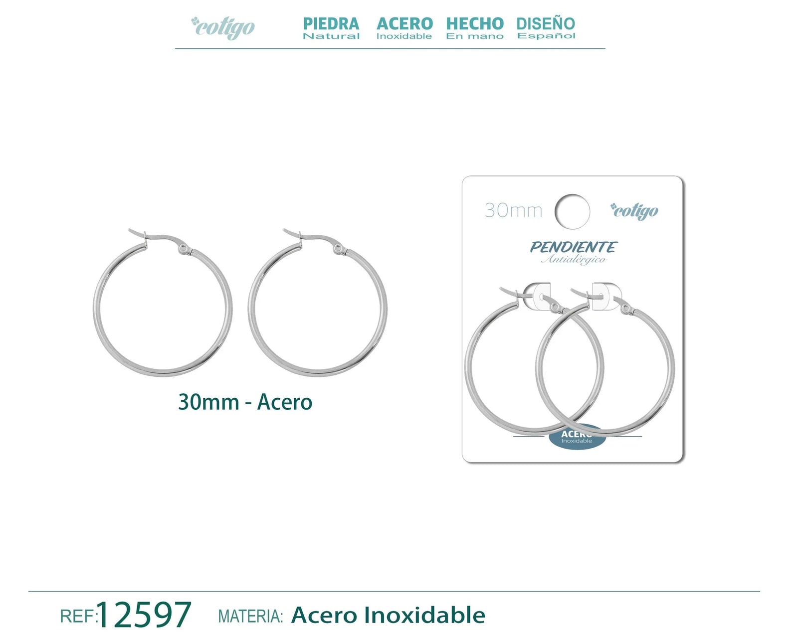 Pendiente Aro Acero 30 mm Plateado