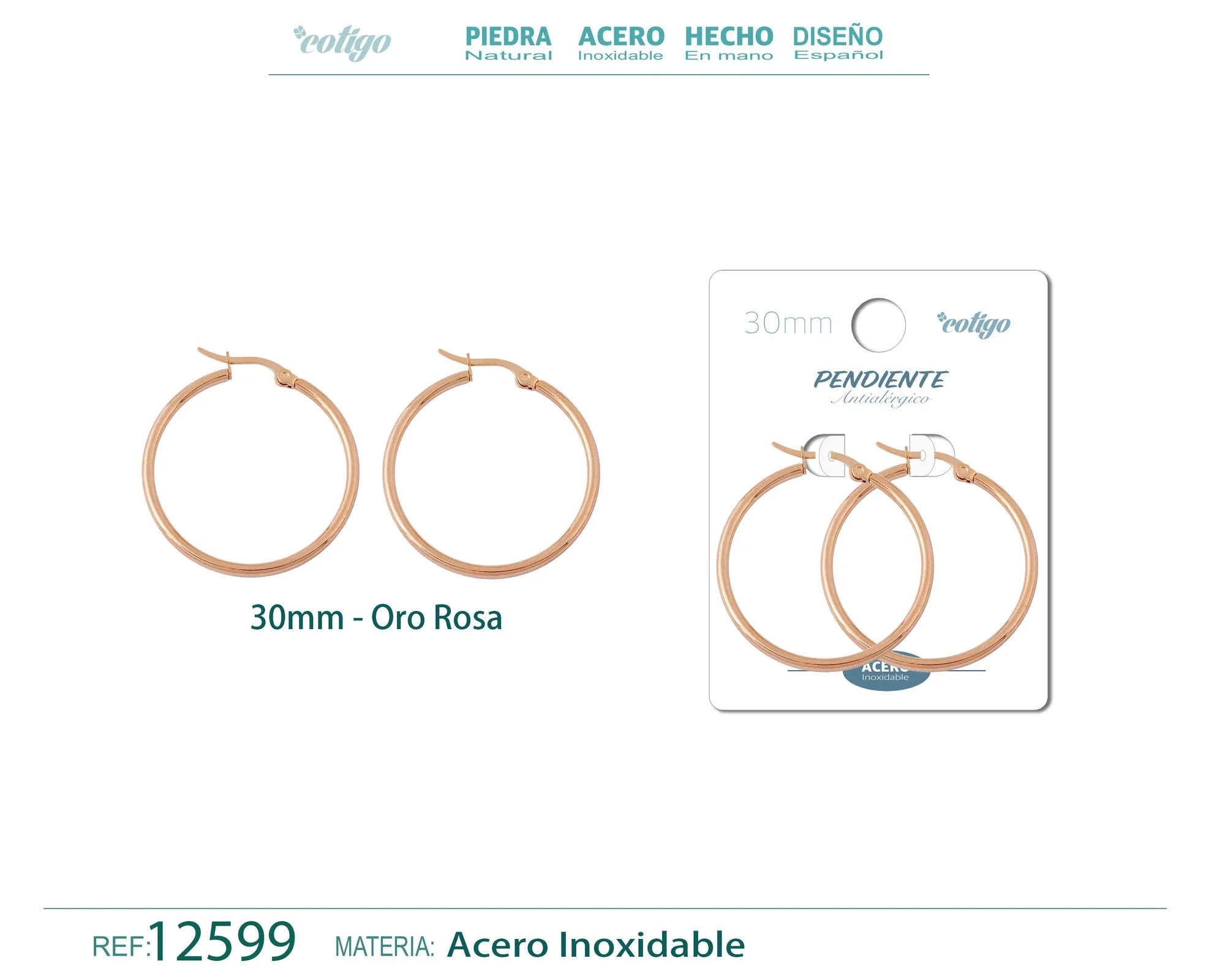Pendiente Aro Acero 30 mm Rosa