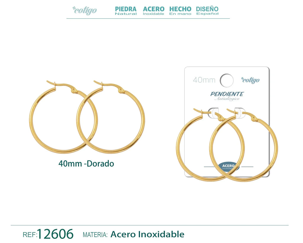 Pendiente Aro Acero 40 mm Dorado - Dorado