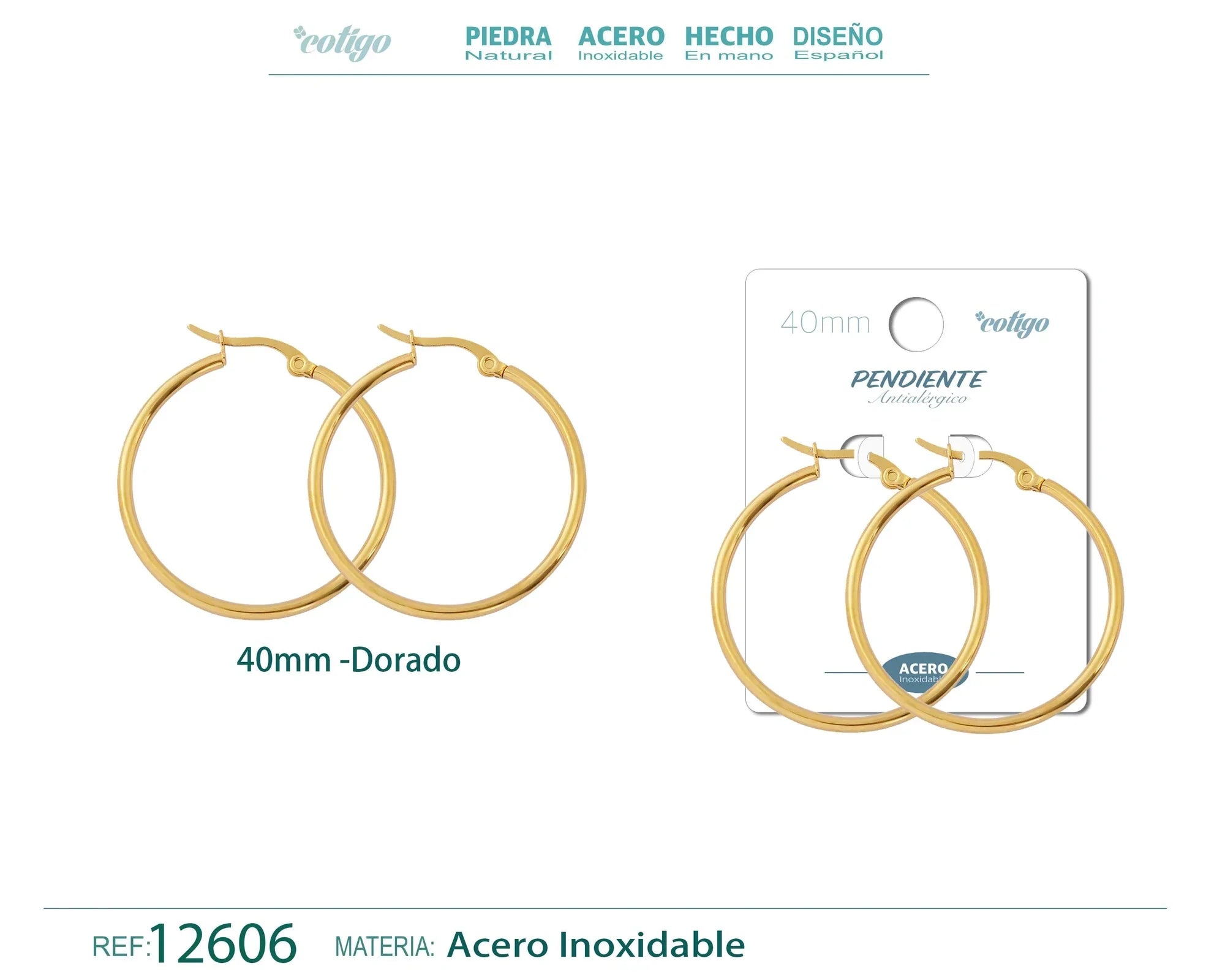 Pendiente Aro Acero 40 mm Dorado - Dorado