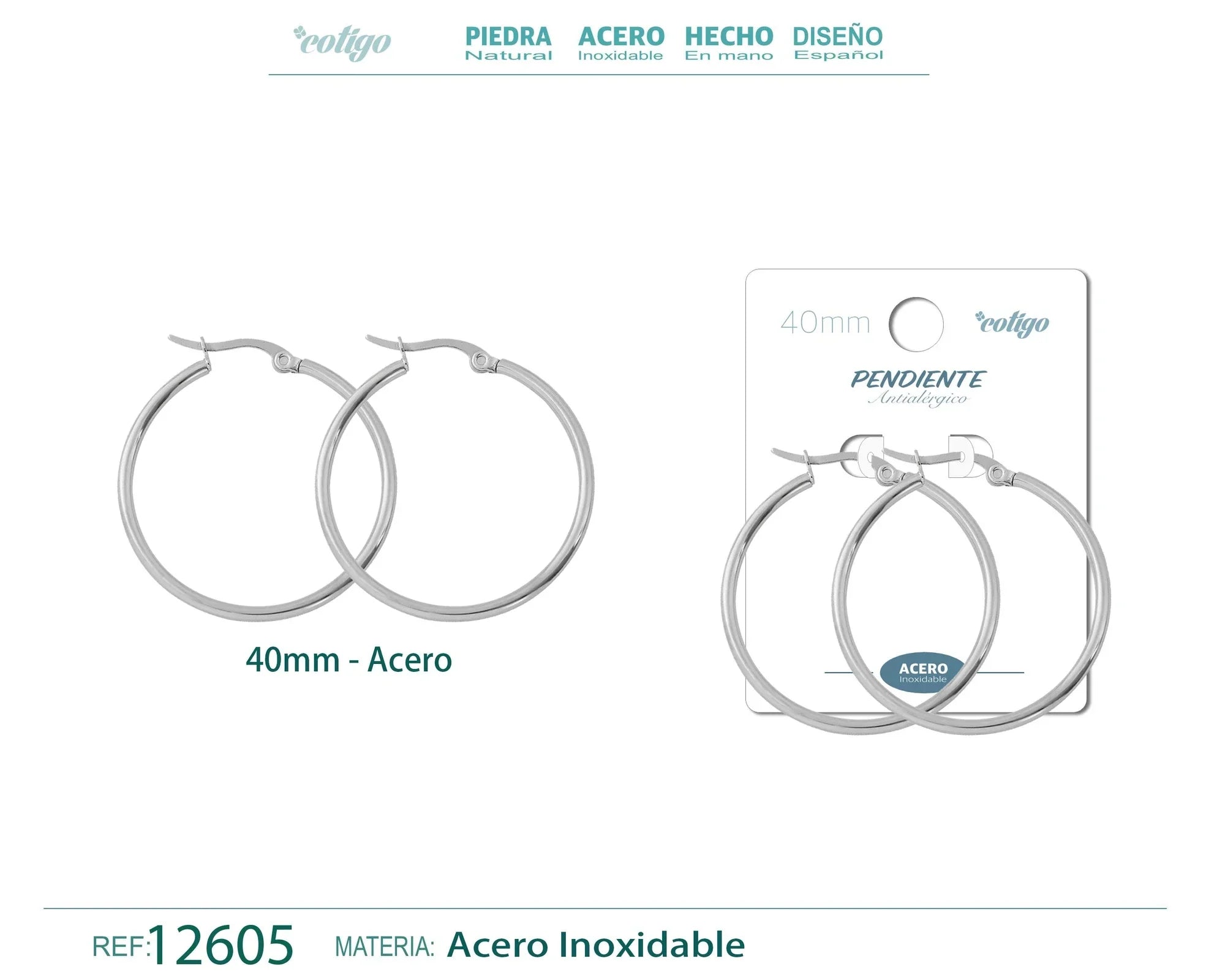 Pendiente Aro Acero 40 mm Plateado - Plateado