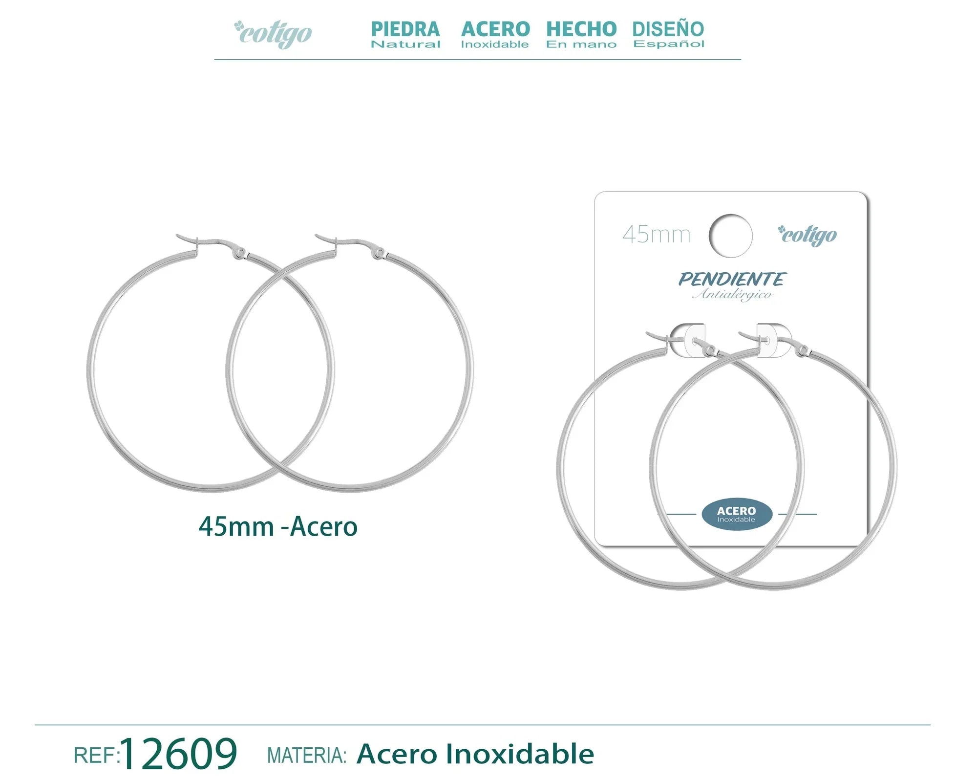 Pendiente Aro Acero 45 mm Plateado - Plateado