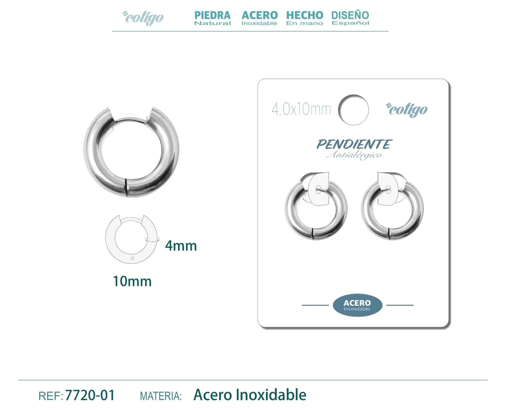 Pendiente Aro Acero 4.0x10mm Acero