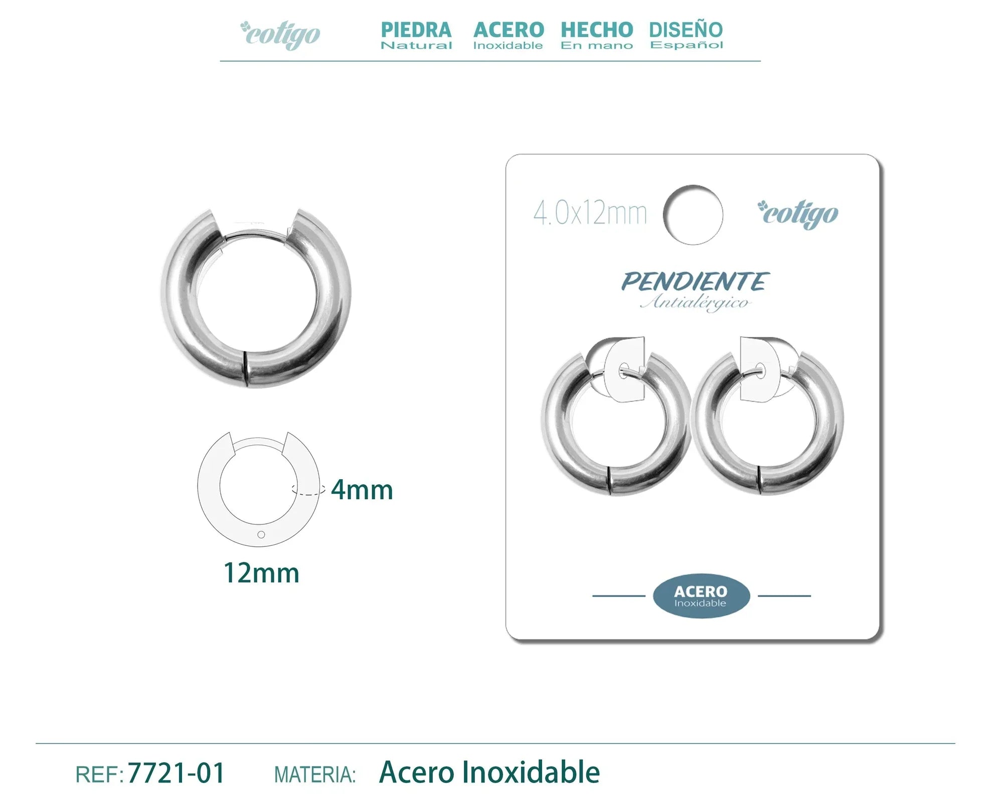 Pendiente Aro Acero 4.0x12mm