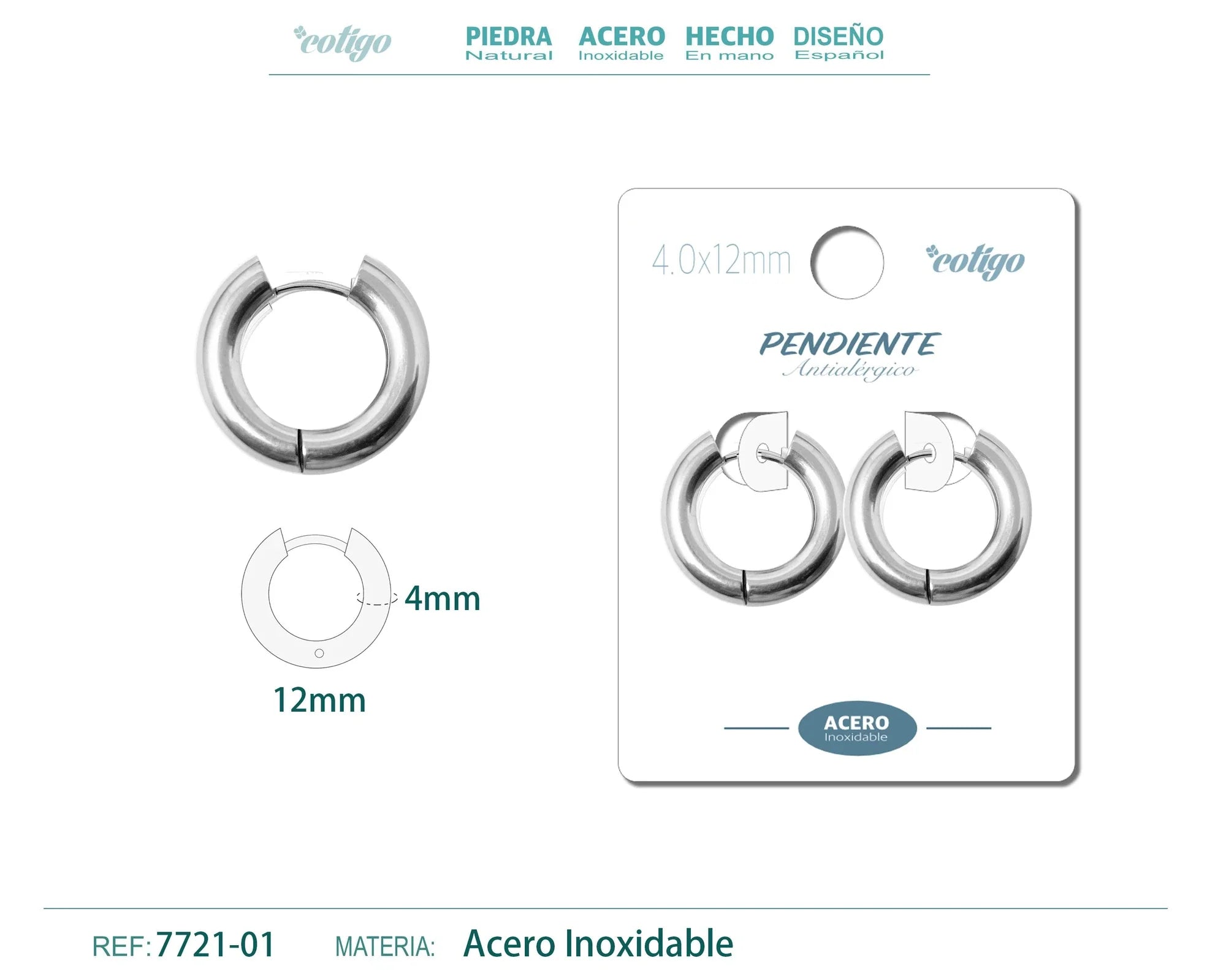 Pendiente Aro Acero 4.0x12mm Acero