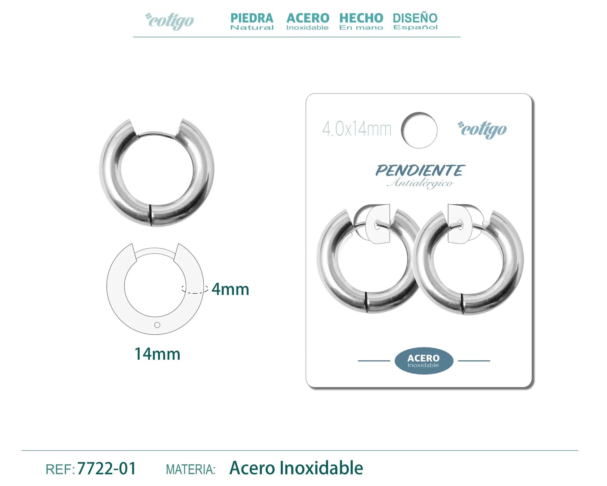 Pendiente Aro Acero 4.0x14mm