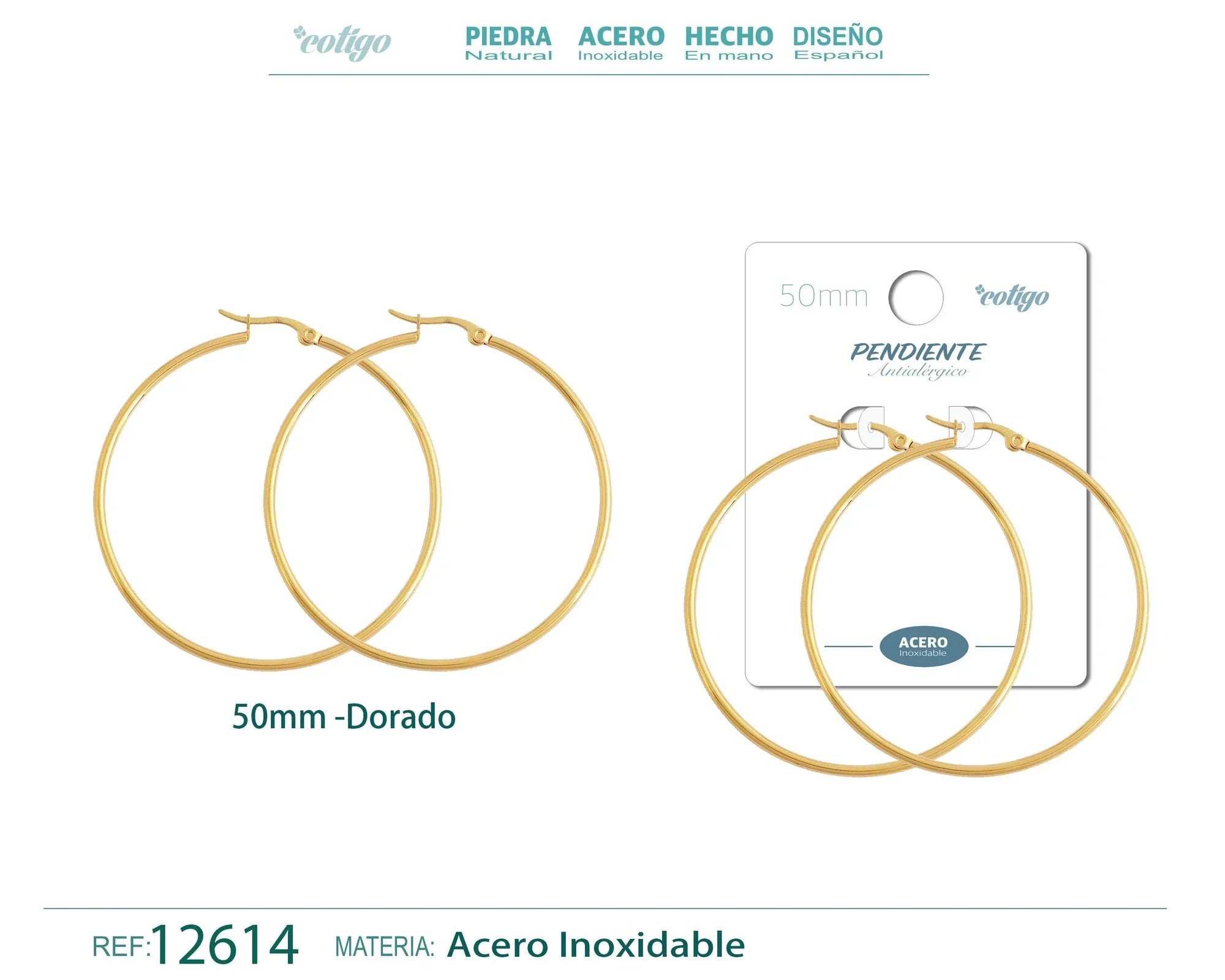 Pendiente Aro Acero 50 mm Dorado - Dorado