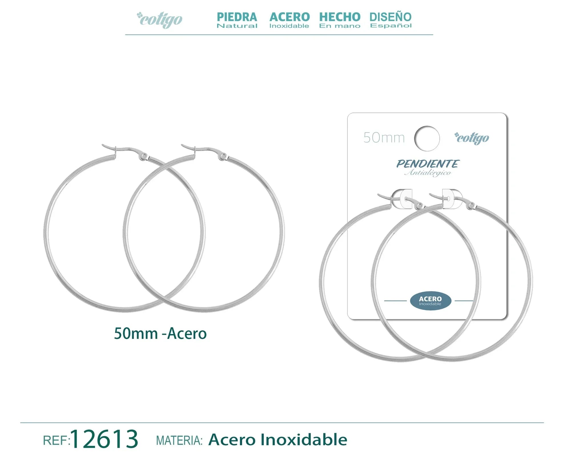 Pendiente Aro Acero 50 mm Plateado - Plateado