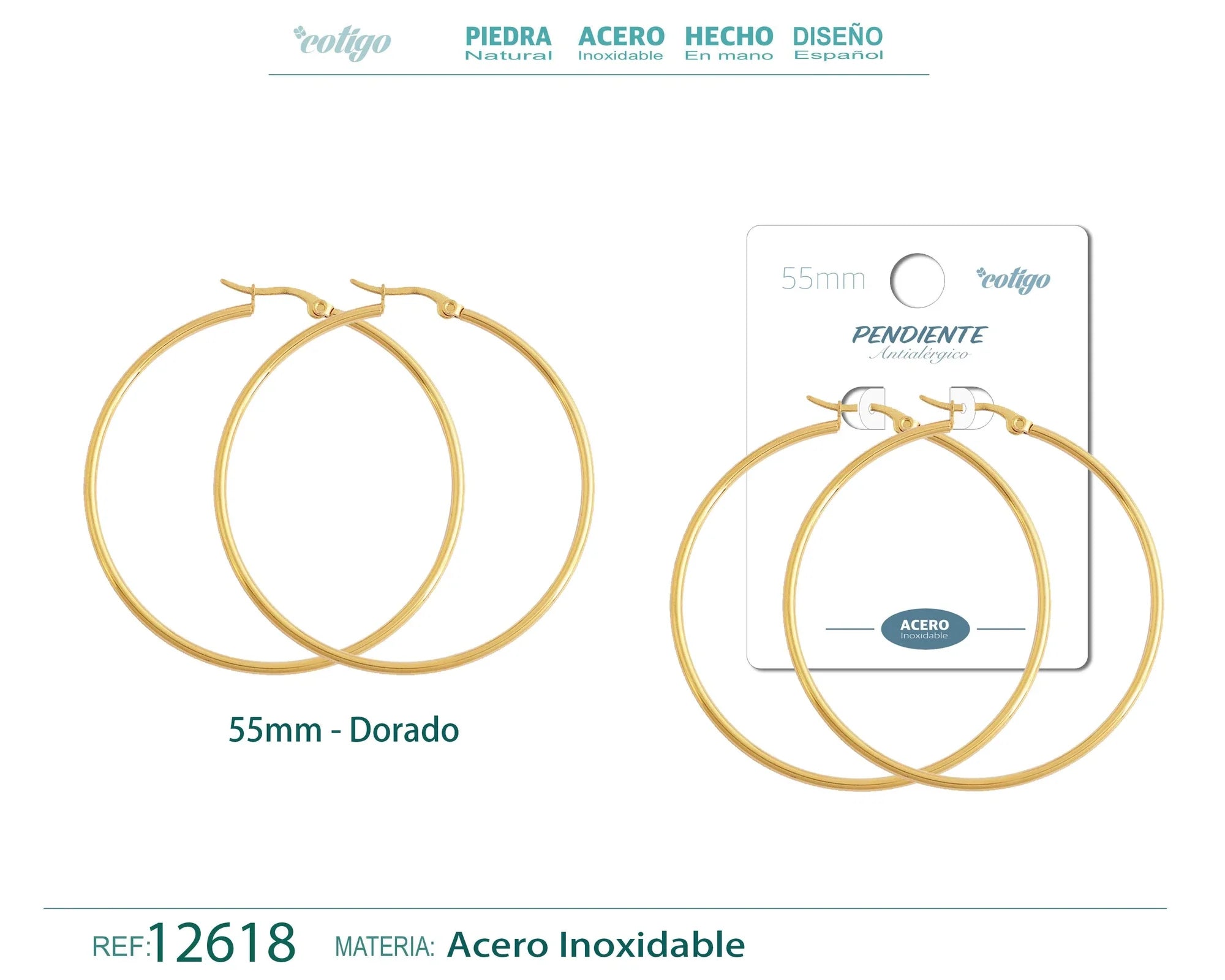 Pendiente Aro Acero 55 mm Dorado