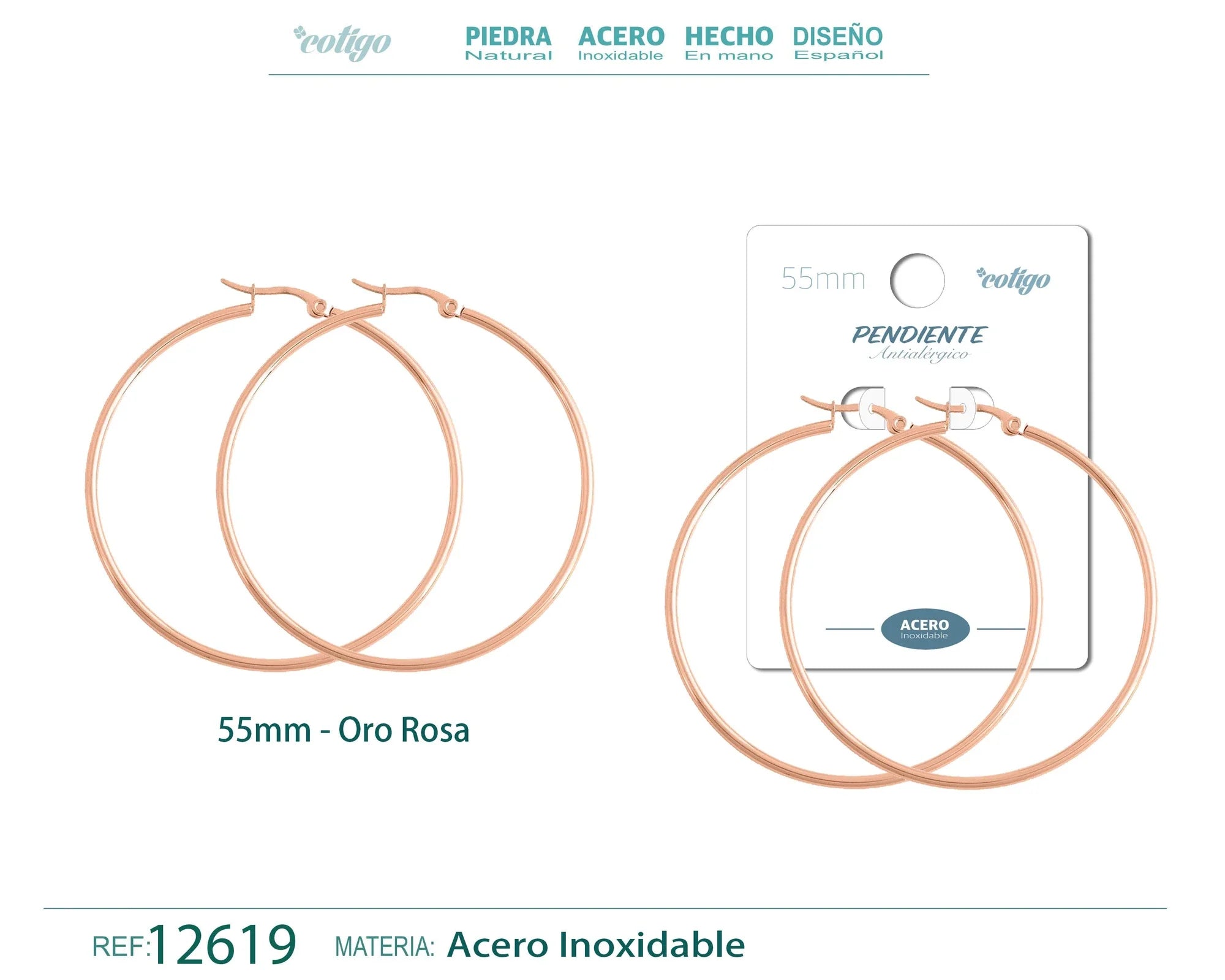 Pendiente Aro Acero 55 mm Rosa