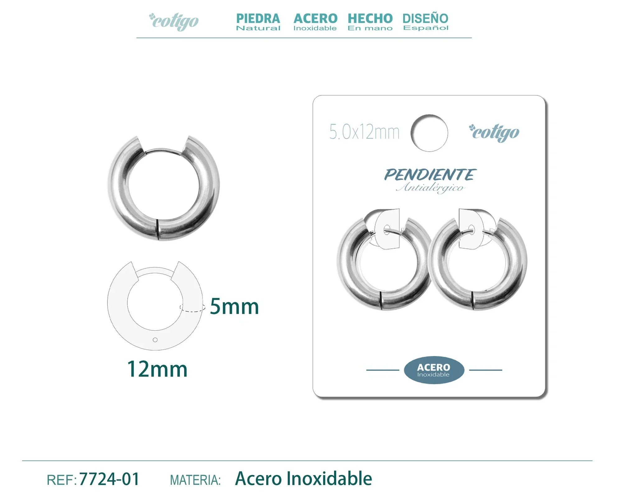 Pendiente Aro Acero 5.0x12mm