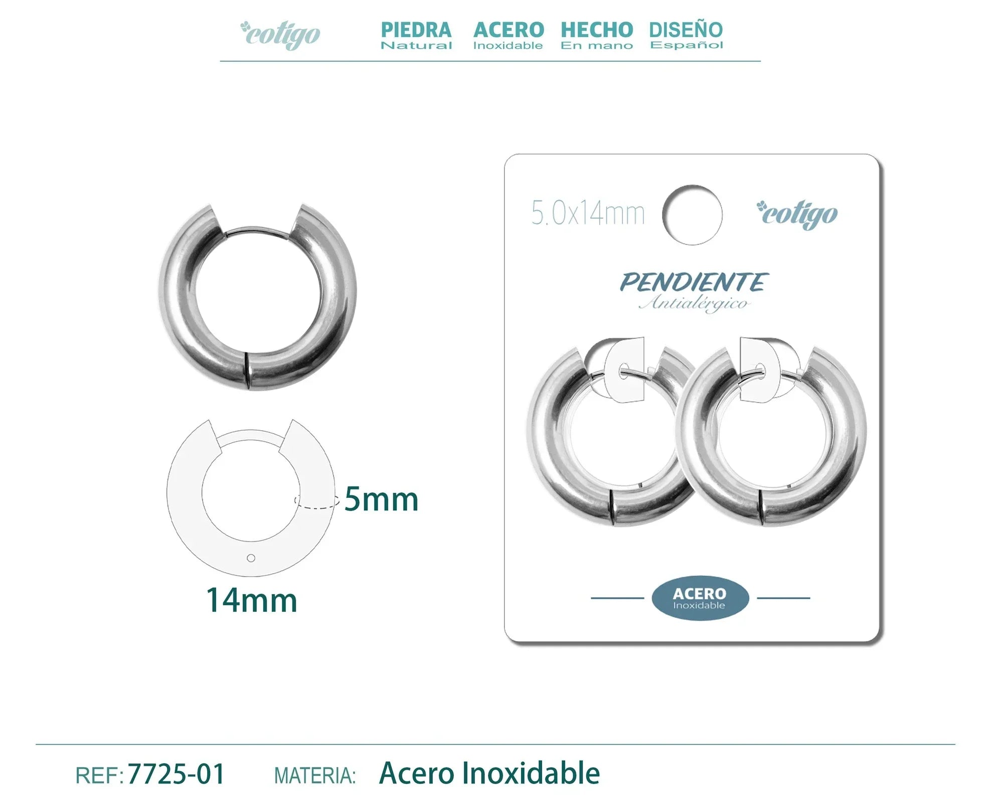 Pendiente Aro Acero 5.0x14mm