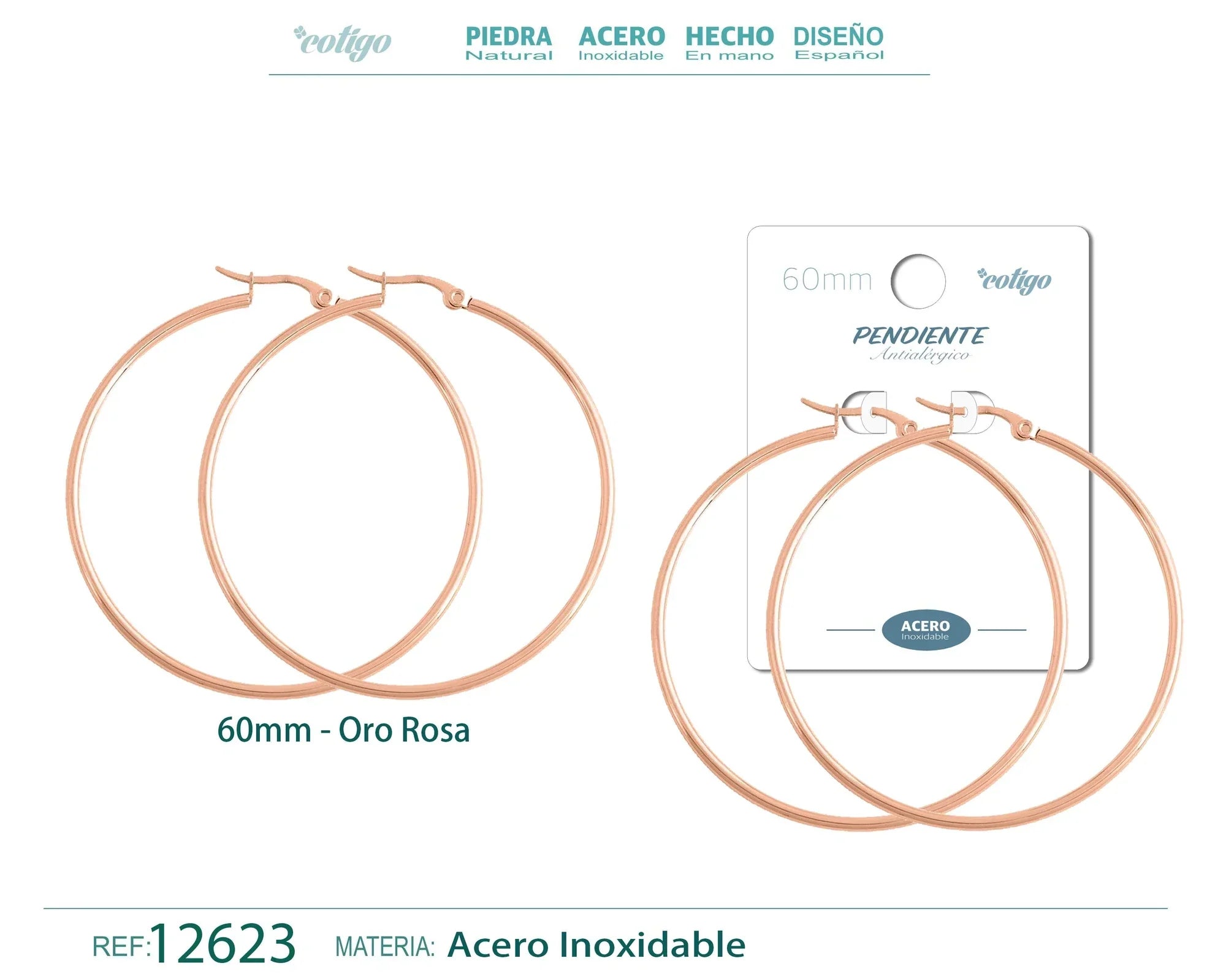 Pendiente Aro Acero 60 mm Rosa - Rosa