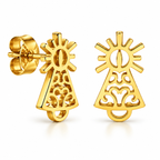 Par de pendientes de botón Virgen del Pilar de acero inoxidable, color dorado