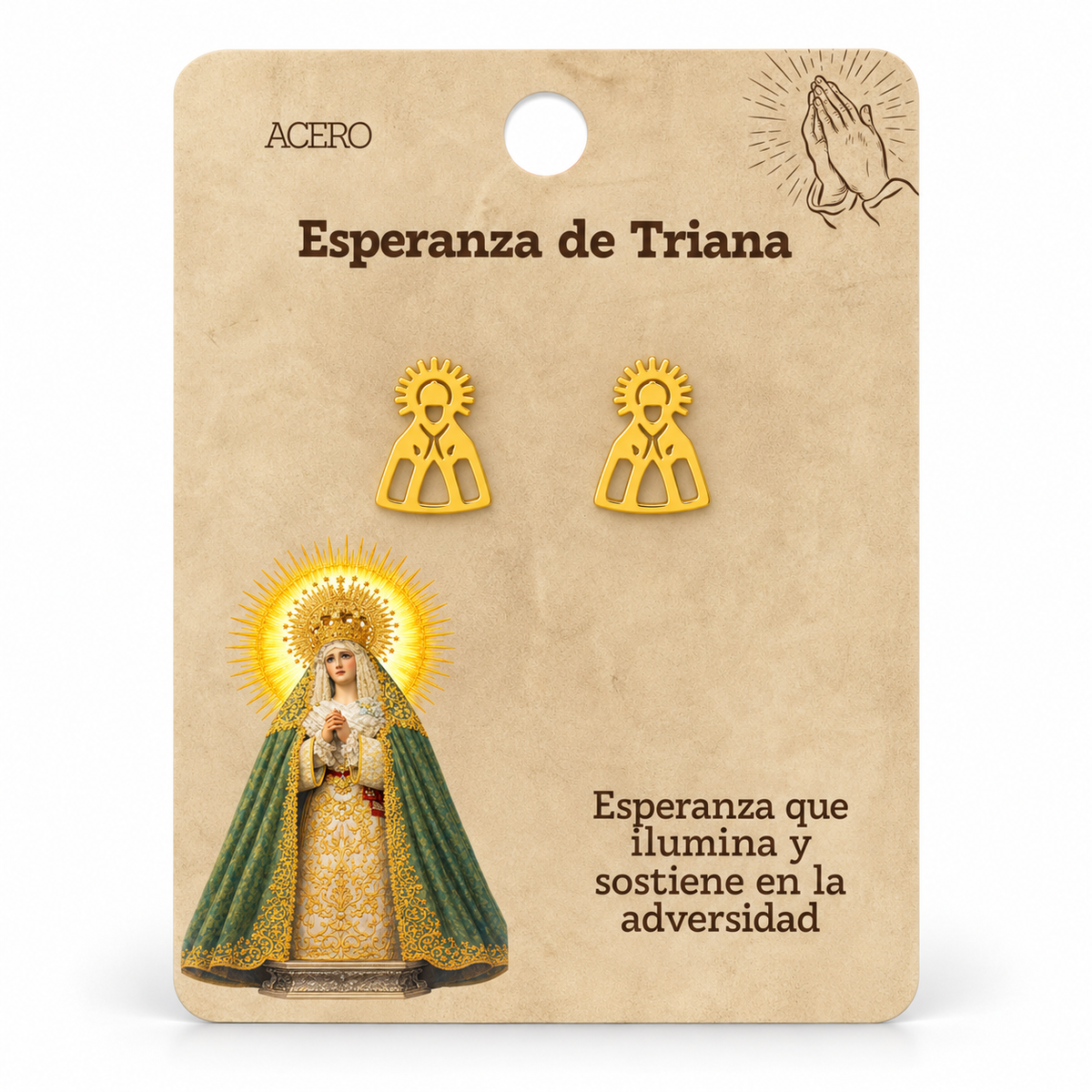 Par de pendientes Esperanza de Triana de color dorado sobre su tarjeta