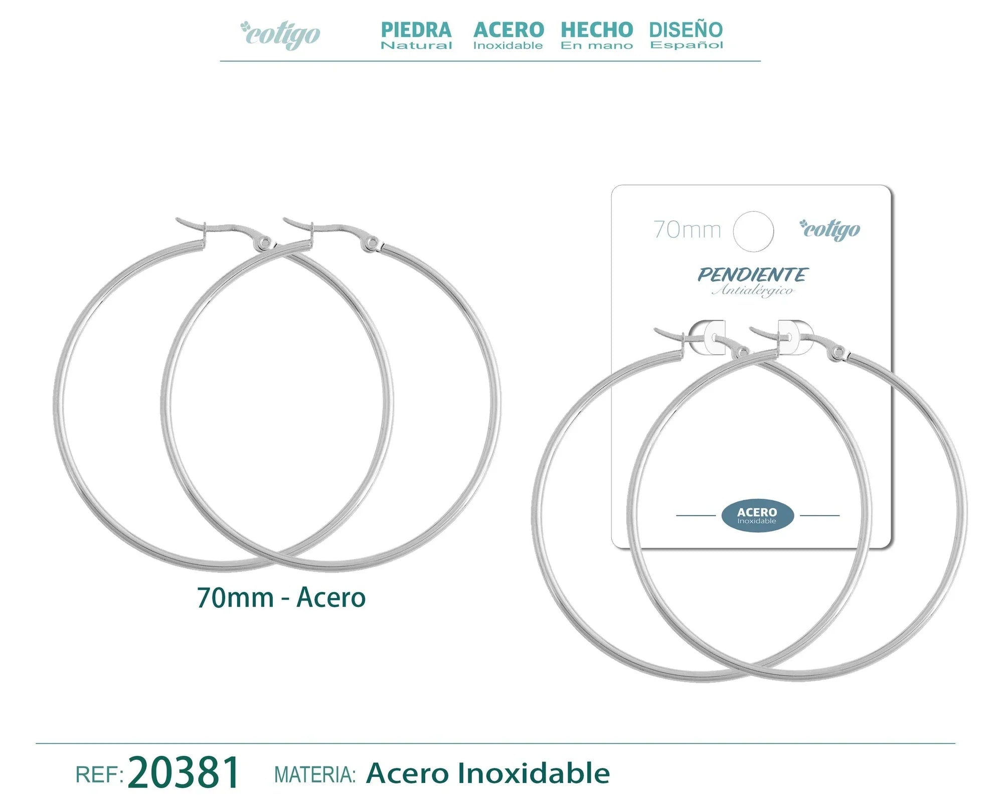 Pendientes de Aro Acero 70 mm Plateado - Plateado