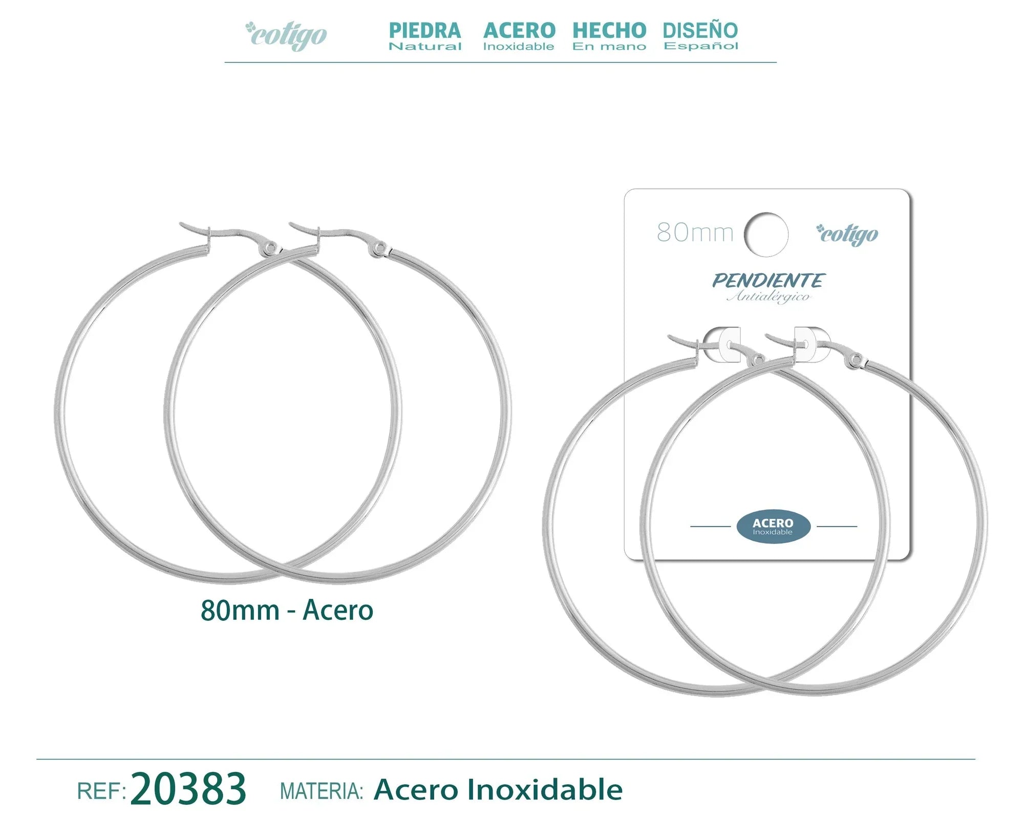 Pendientes de Aro Acero 80 mm Plateado - Plateado