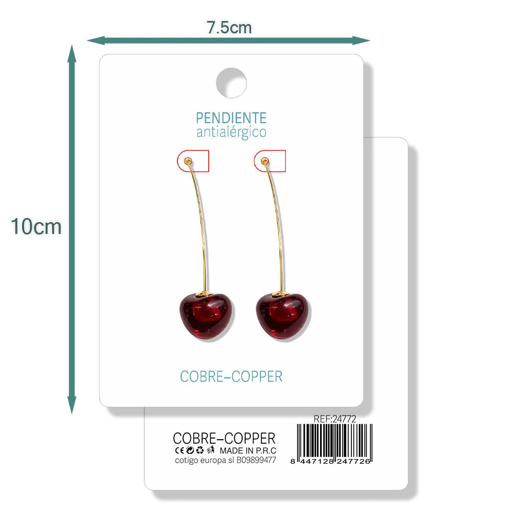 Pendientes de Cerezas Rojas Largas detalle