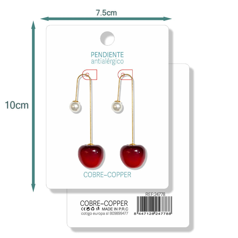 Pendientes con Frutas Cerezas Y Perla detalle