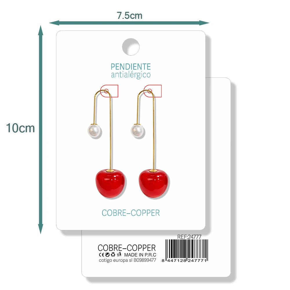 Pendientes con Frutas Cerezas Y Perla detalle