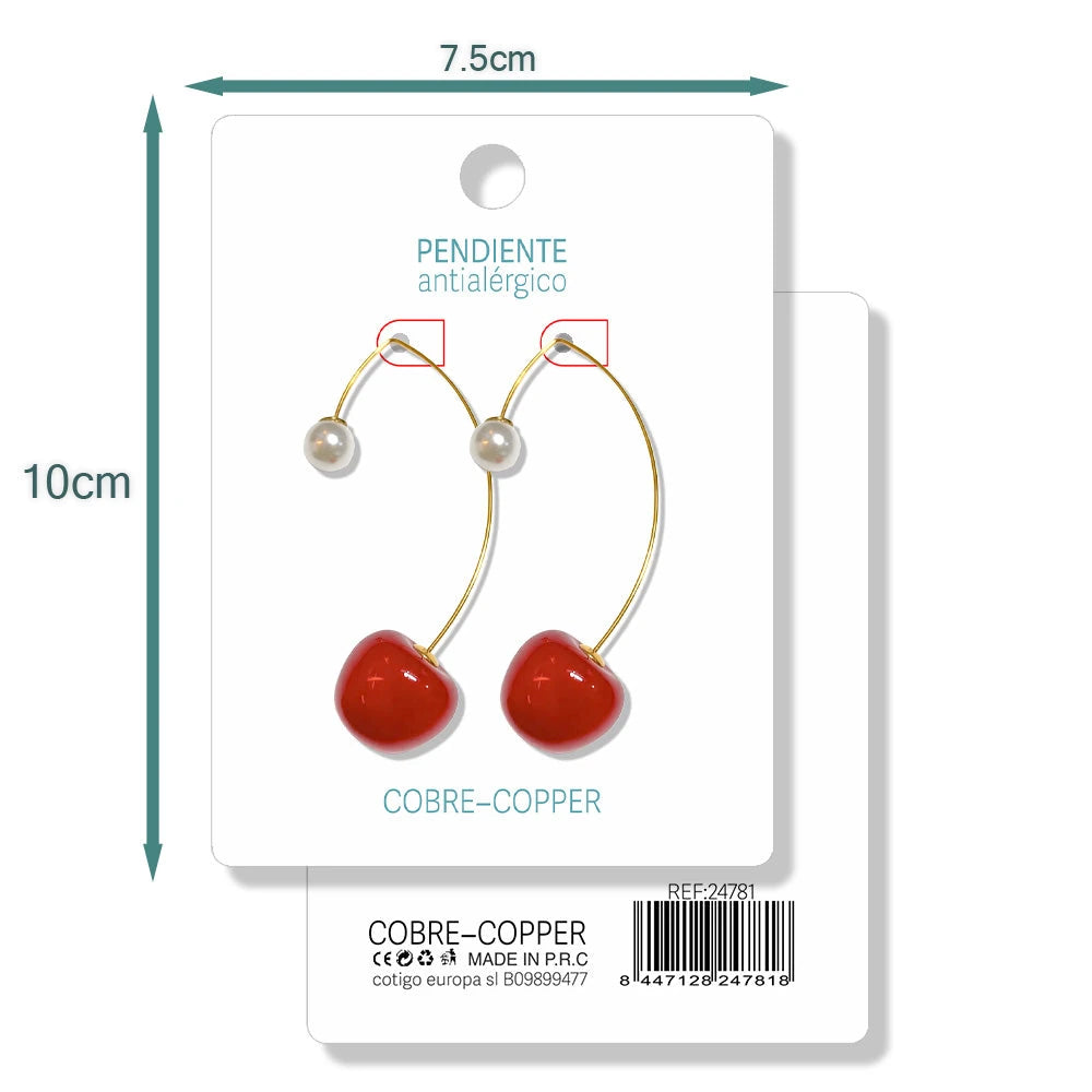 Pendientes con Frutas Cerezas Y Perla detalle