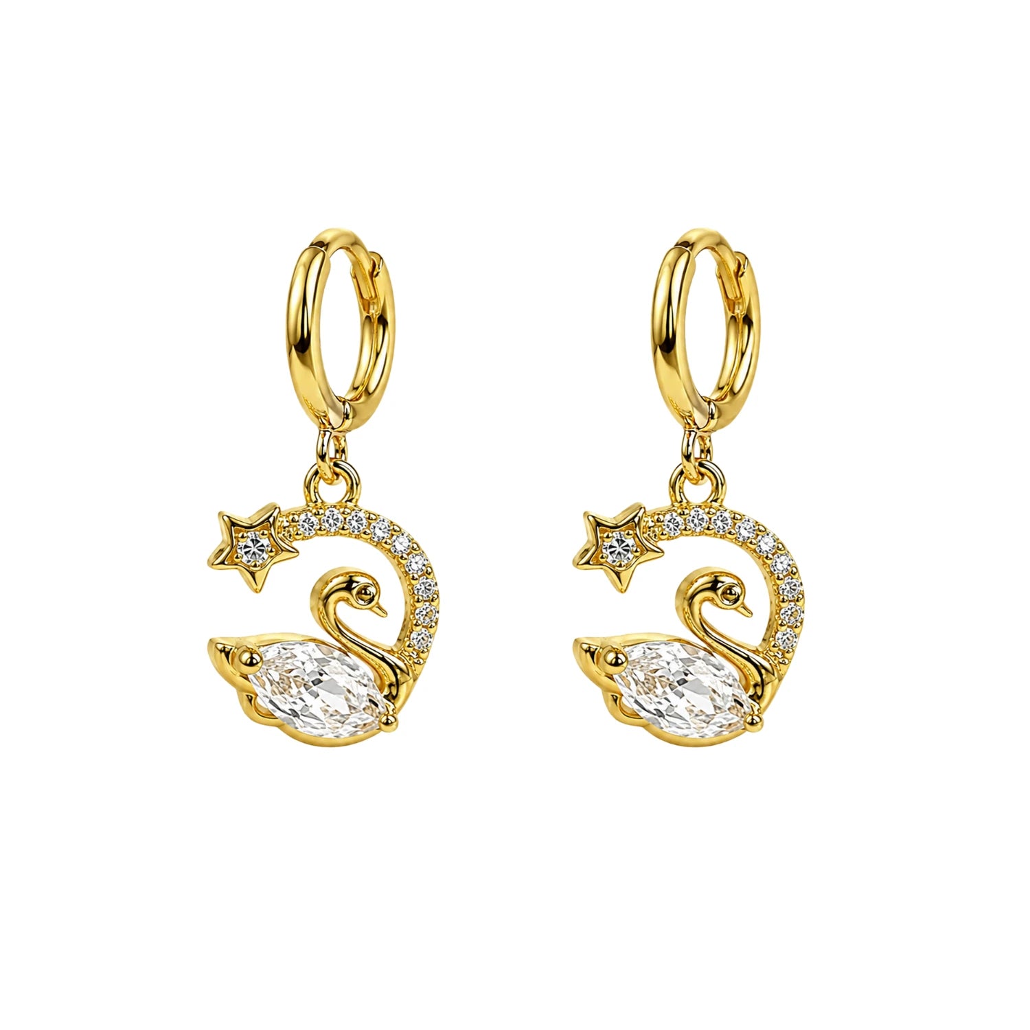 Pendientes de Aro Dorados con Cisne Y Estrella