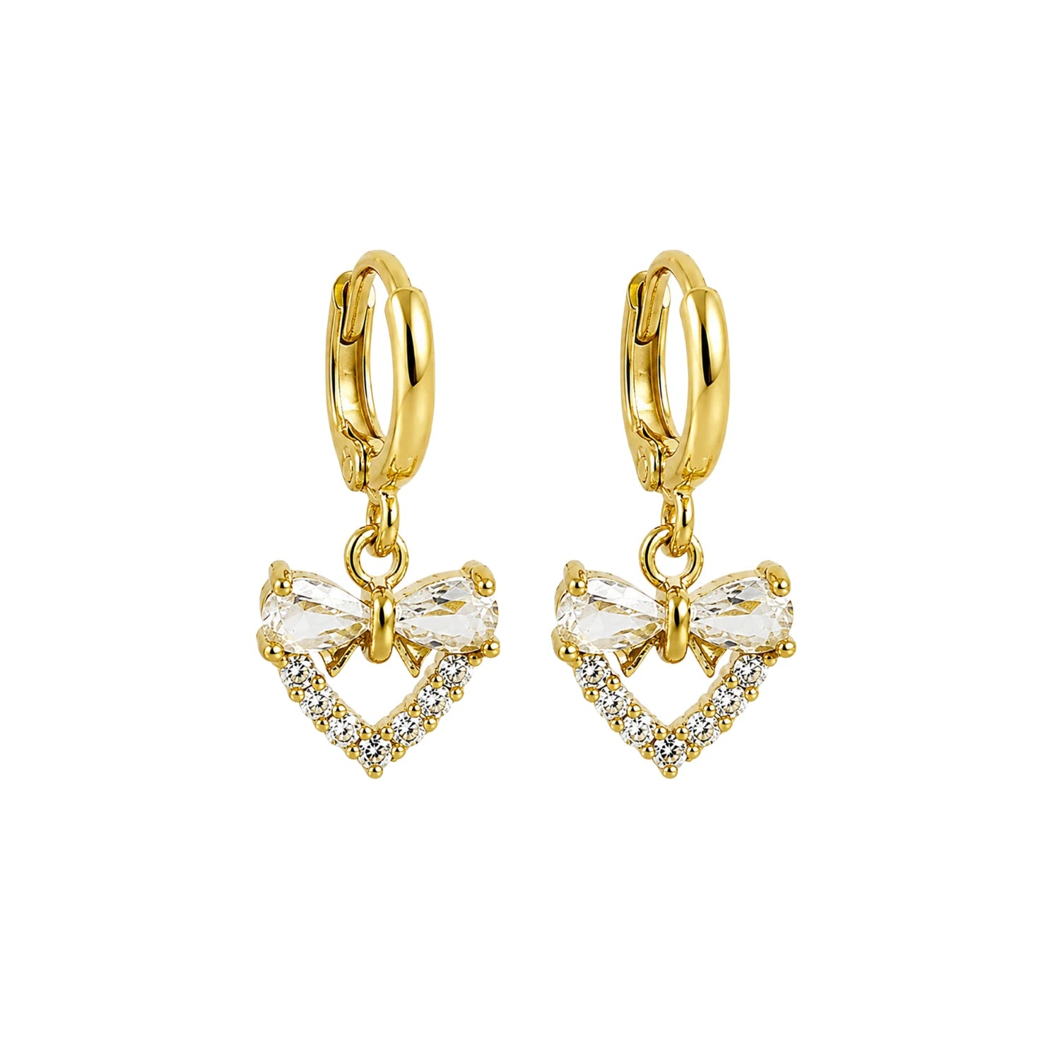 Pendientes de Aro Dorados con Corazón Y Lazo