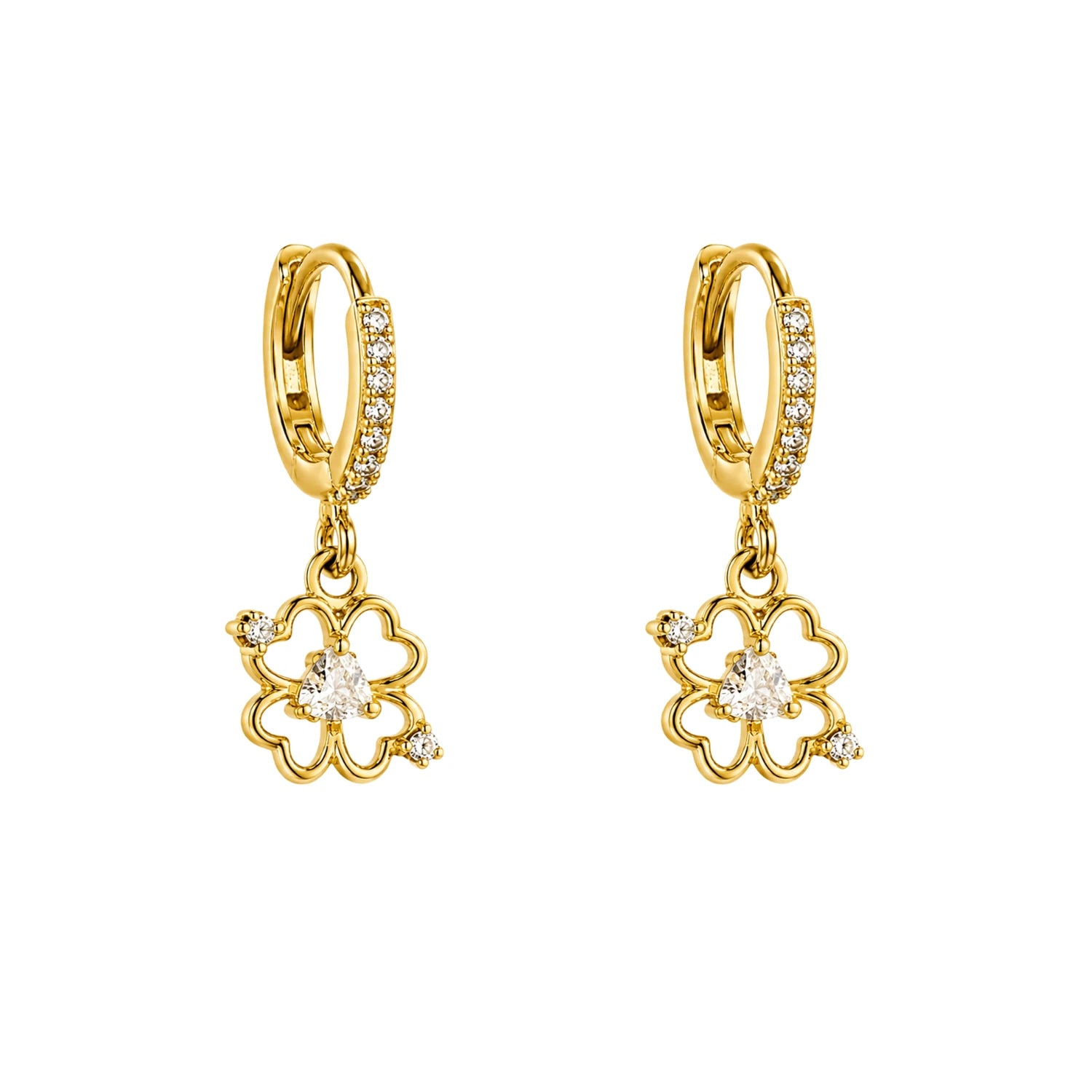 Pendientes de Aro Dorados con Flor Hueca