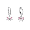 Pendientes de Aro Plateados con Lazo Rosa