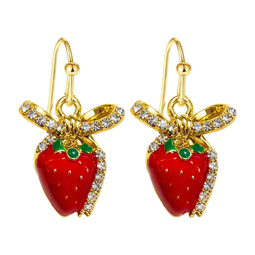 Pendientes de Frutas Fresas con Circonitas