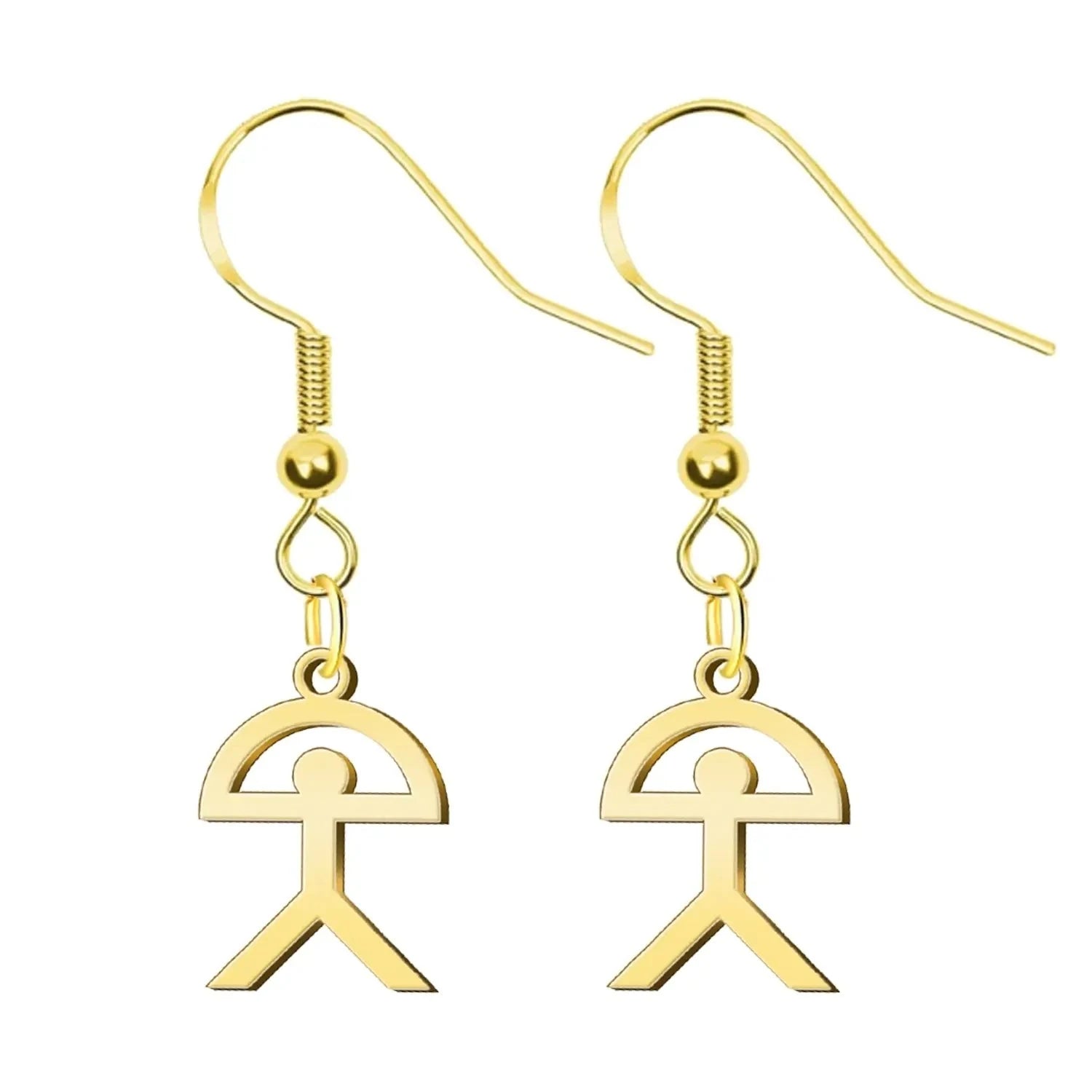 Pendientes con símbolo Indalo en acero dorado con diseño tradicional