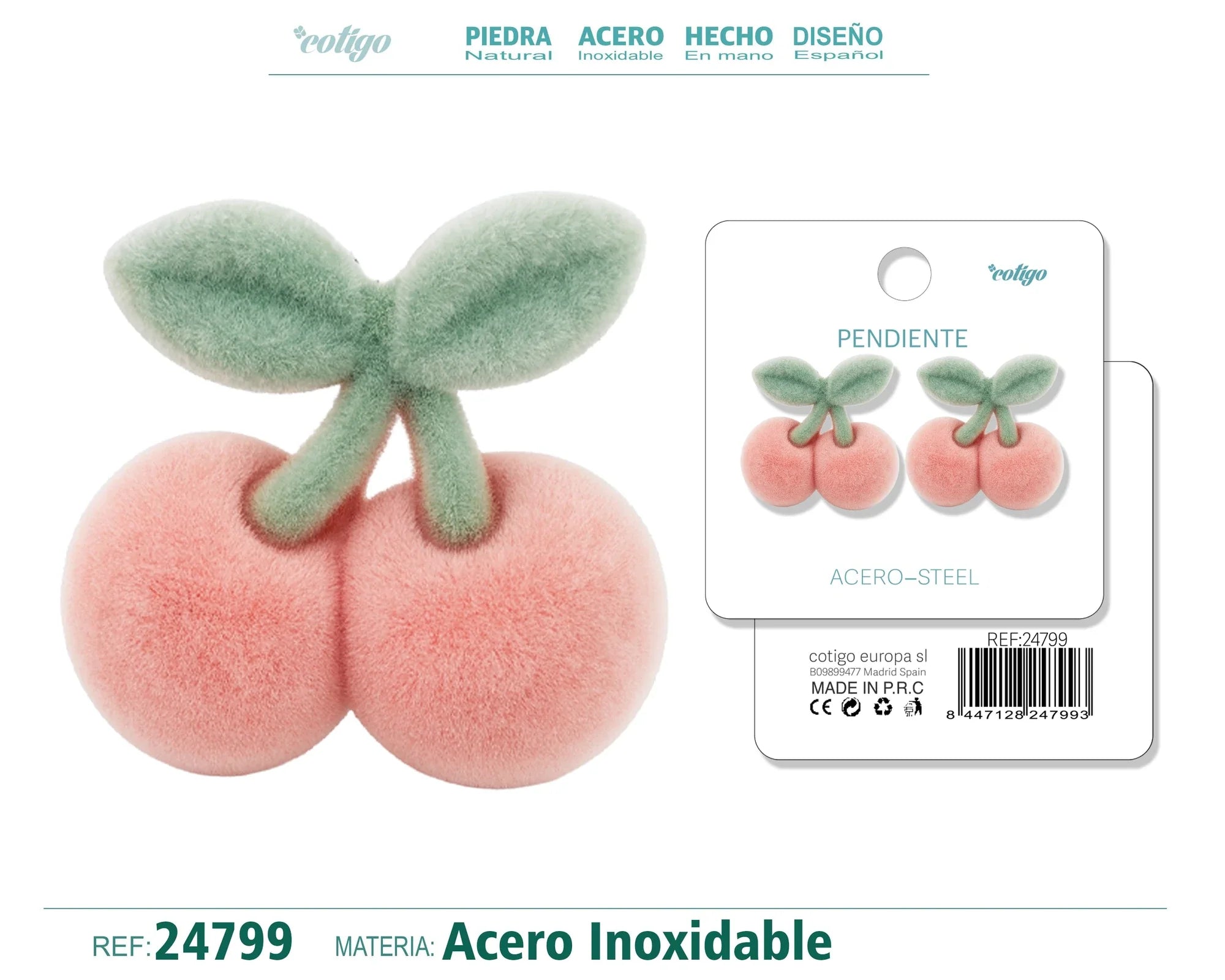 Pendientes Terciopelo Cereza Acero Inoxidable