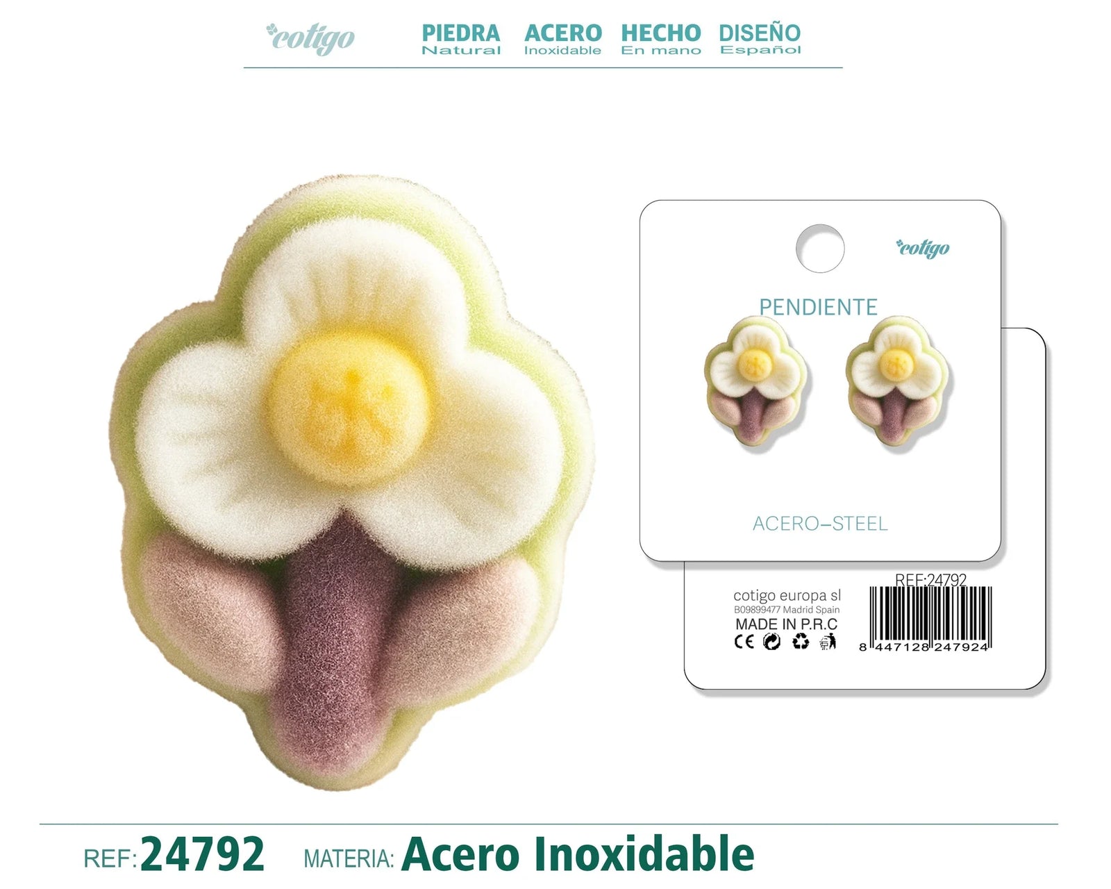 Pendientes Terciopelo Flor Margarita Acero Inoxidable