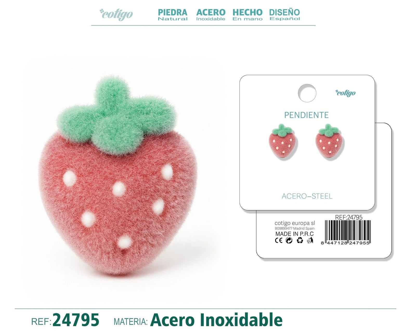 Pendientes Terciopelo Fresa Acero Inoxidable