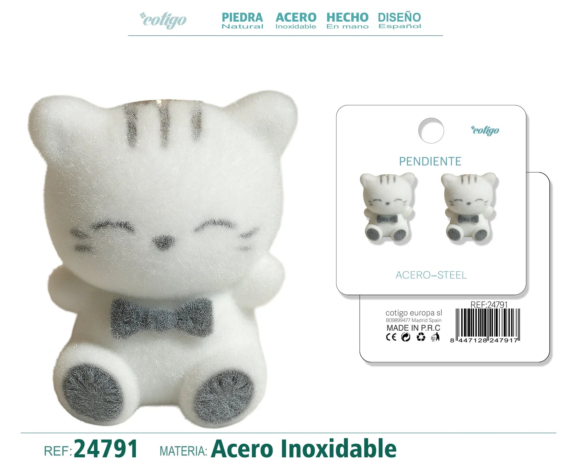 Pendientes Terciopelo Gato Acero Inoxidable