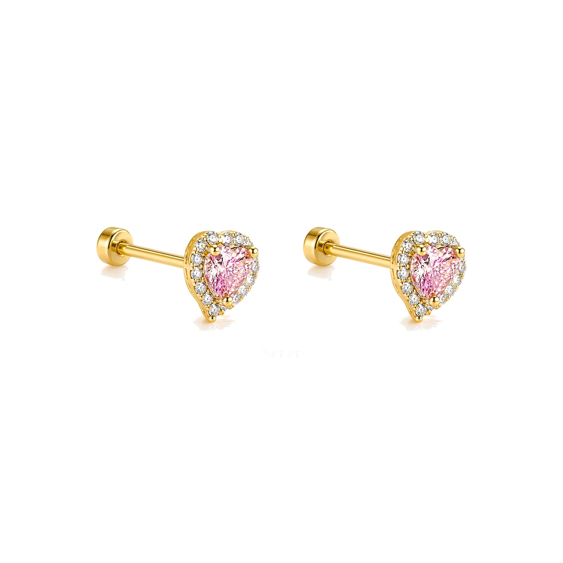 Piercing de Oreja Dorado con Corazón Rosa