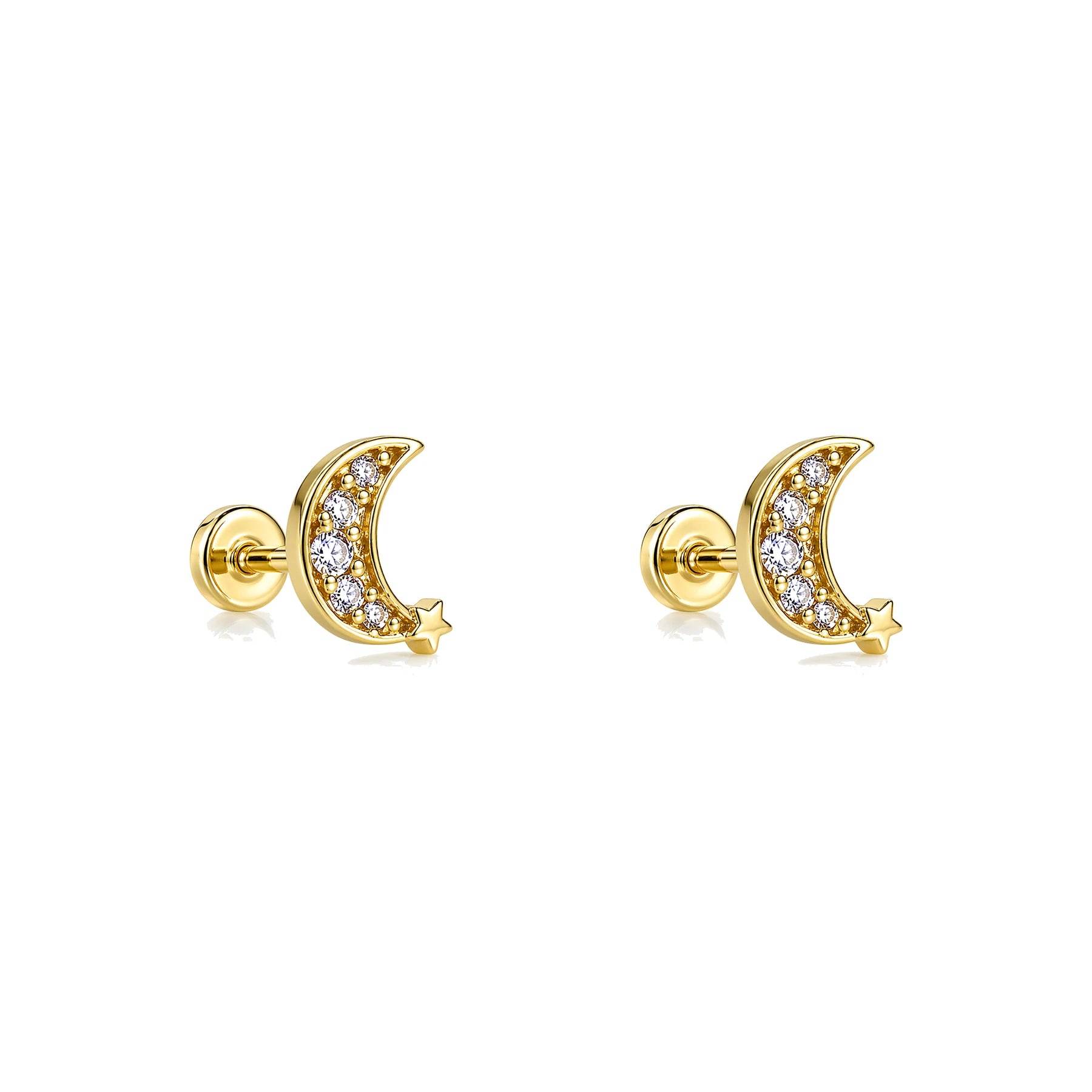 Piercing de Oreja Dorado con Luna de Circonitas