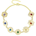 Pulsera 7 chakras dorada acero inoxidable mujer con cristales de colores y símbolos de flor de loto