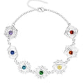 Pulsera de los 7 chakras en acero inoxidable plateado con símbolos de loto y cristales de colores