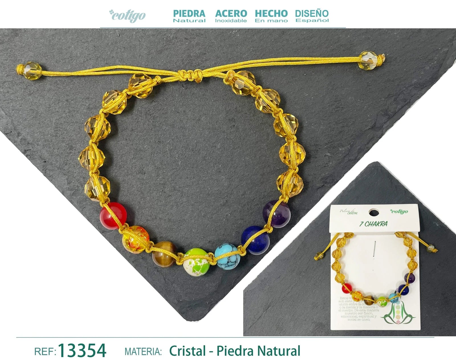 Pulsera 7 Chakras Cristal Hilo Trenzado Amarillo