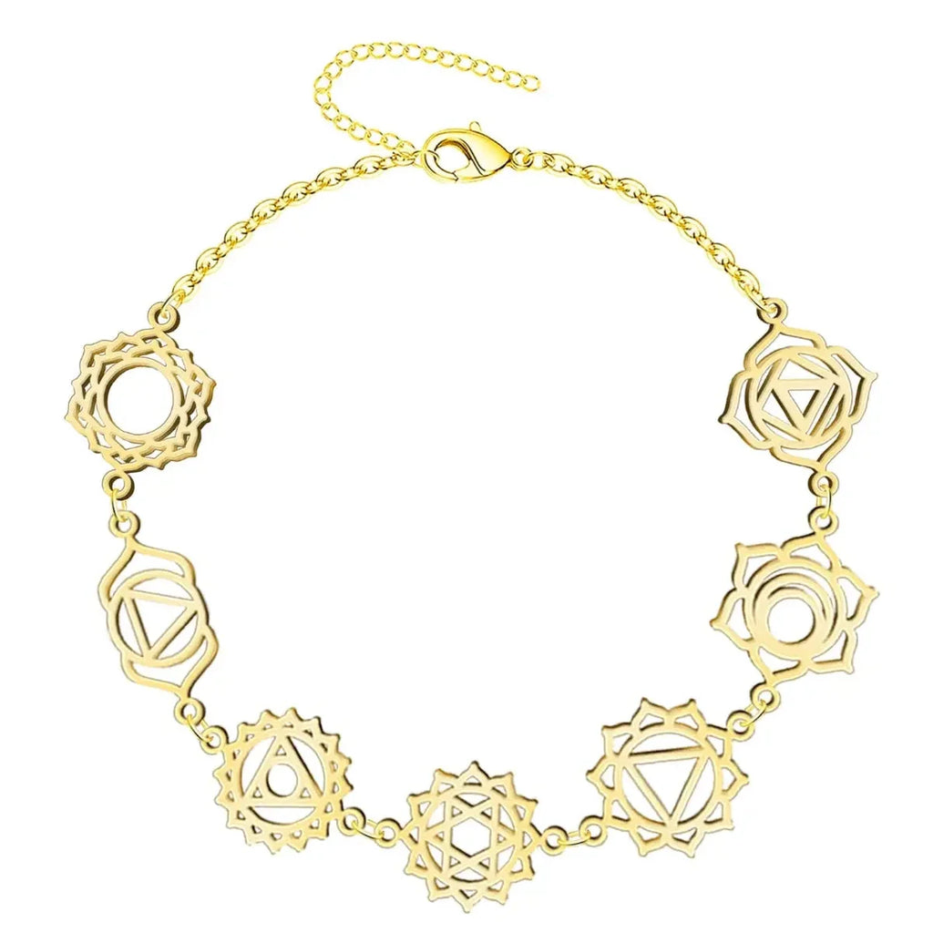 Pulsera 7 Chakras Calado Acero Inoxidable Dorado - Dorado